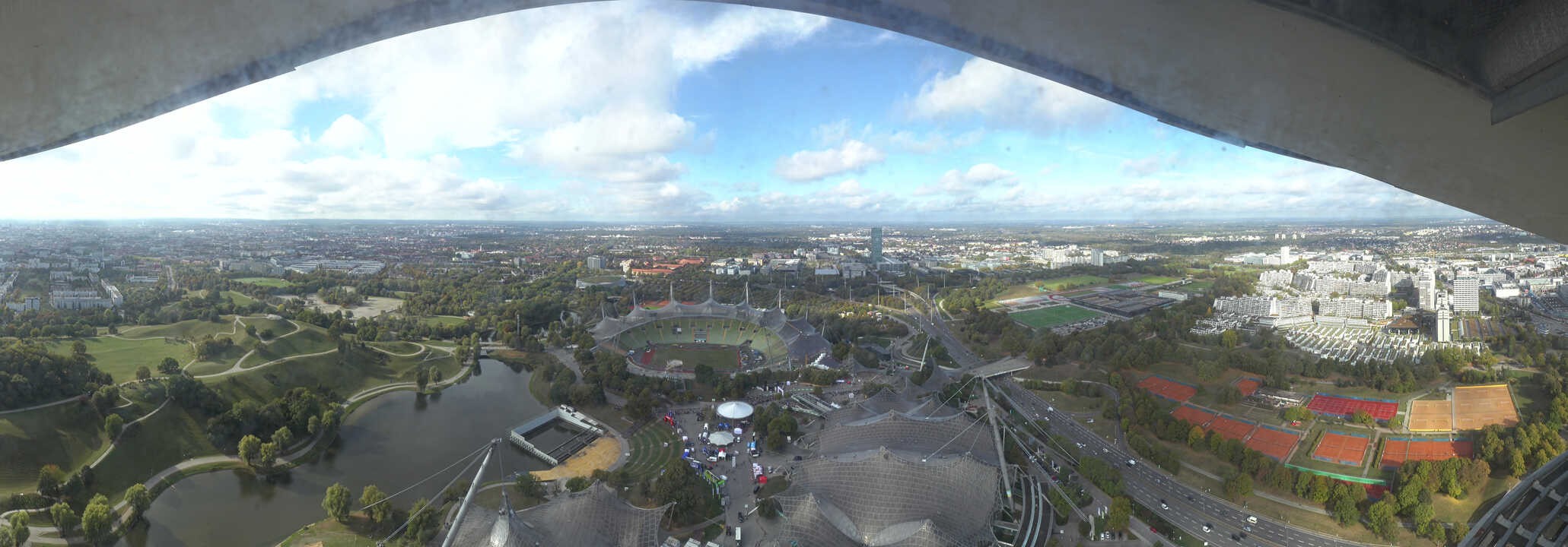 Archiv Foto Webcam München: Panorama Olympiastadion und Olympiapark