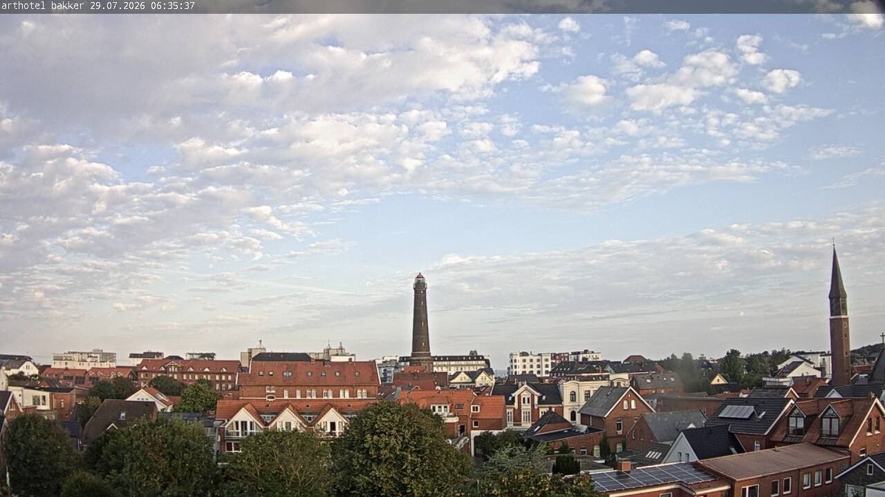 Archiv Foto Webcam Borkum: Blick auf Altstadt und Leuchtturm
