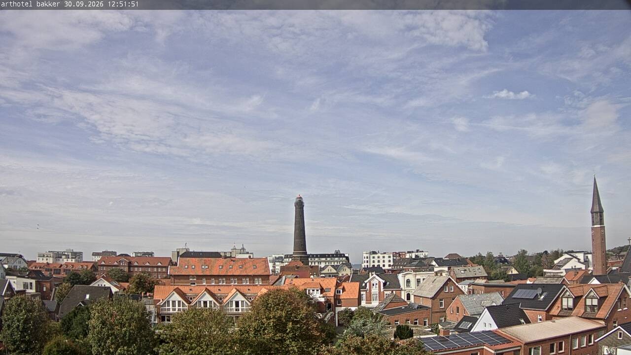 Archiv Foto Webcam Borkum: Blick auf Altstadt und Leuchtturm