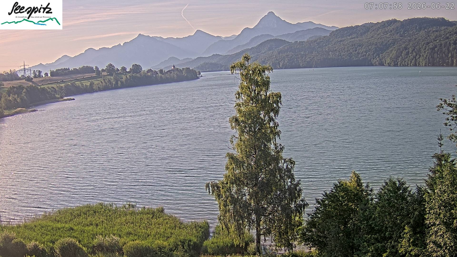 Archiv Foto Webcam Füssen: Blick auf den Weißensee vom Hotel Seespitz