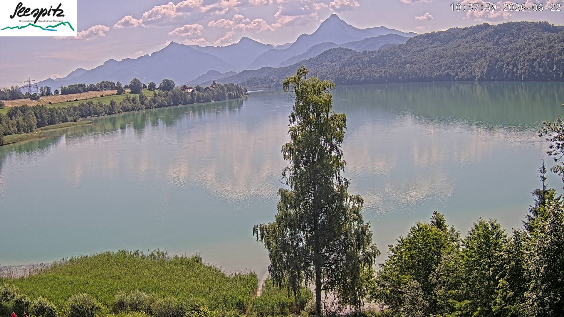 Archiv Foto Webcam Füssen: Blick auf den Weißensee vom Hotel Seespitz
