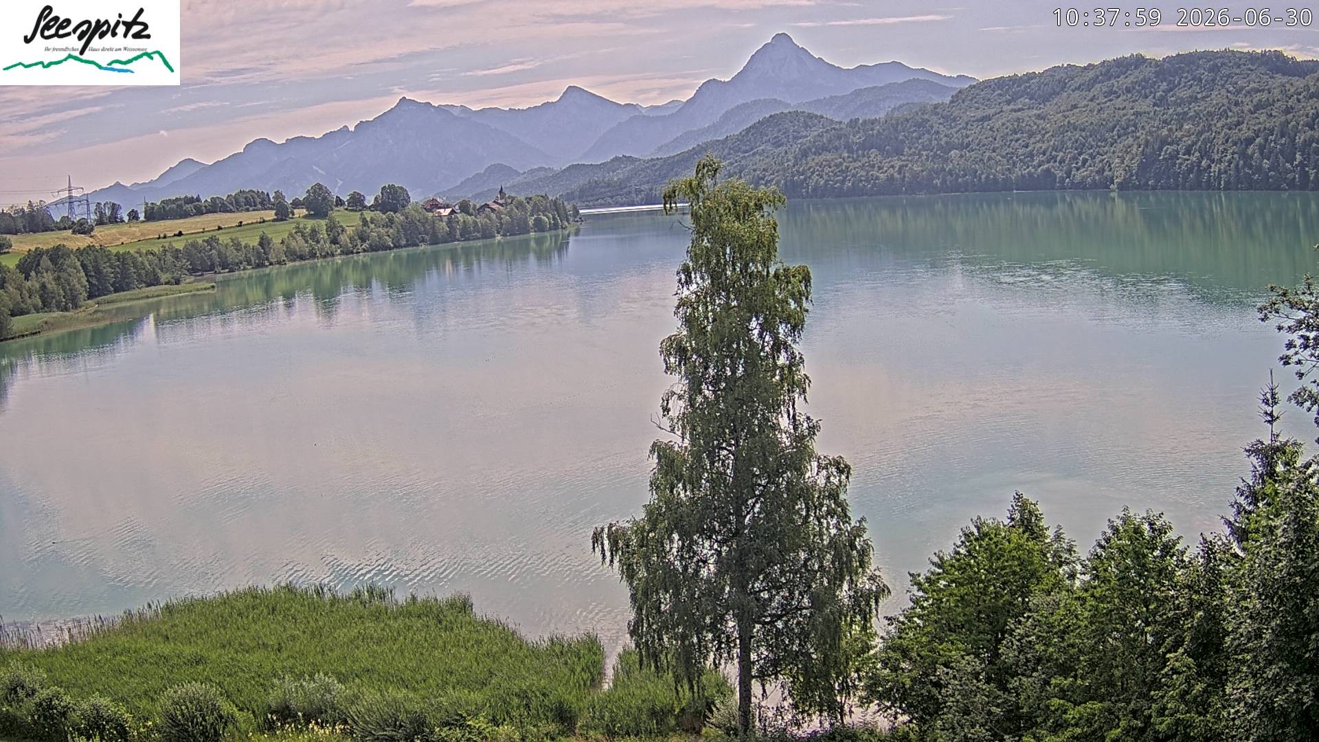 Archiv Foto Webcam Füssen: Blick auf den Weißensee vom Hotel Seespitz