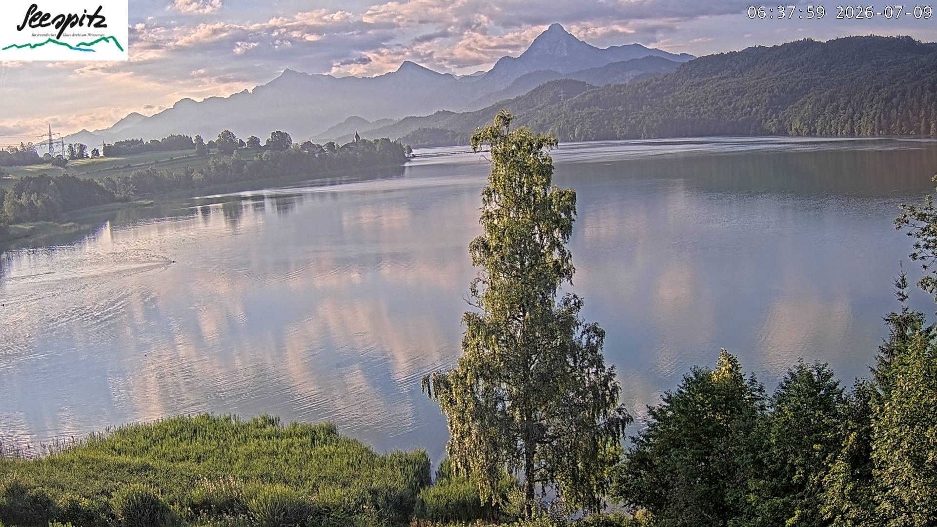 Archiv Foto Webcam Füssen: Blick auf den Weißensee vom Hotel Seespitz