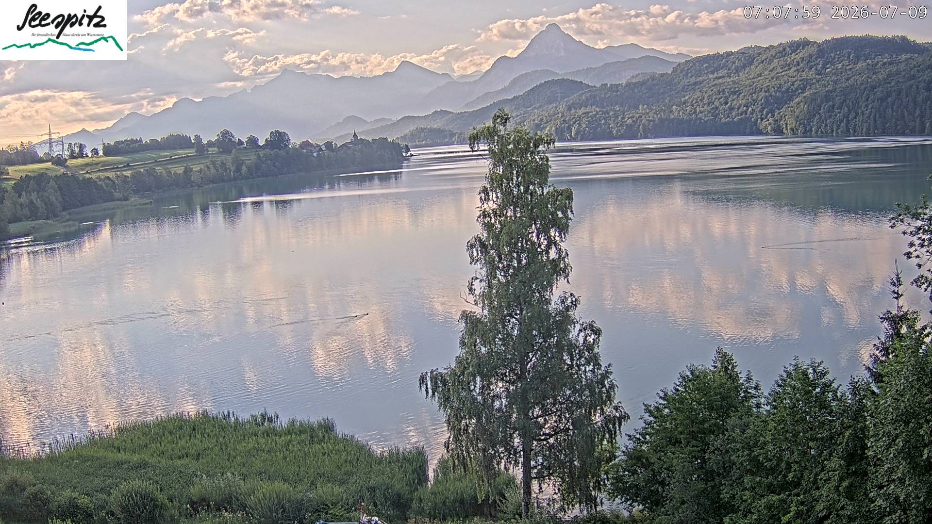Archiv Foto Webcam Füssen: Blick auf den Weißensee vom Hotel Seespitz