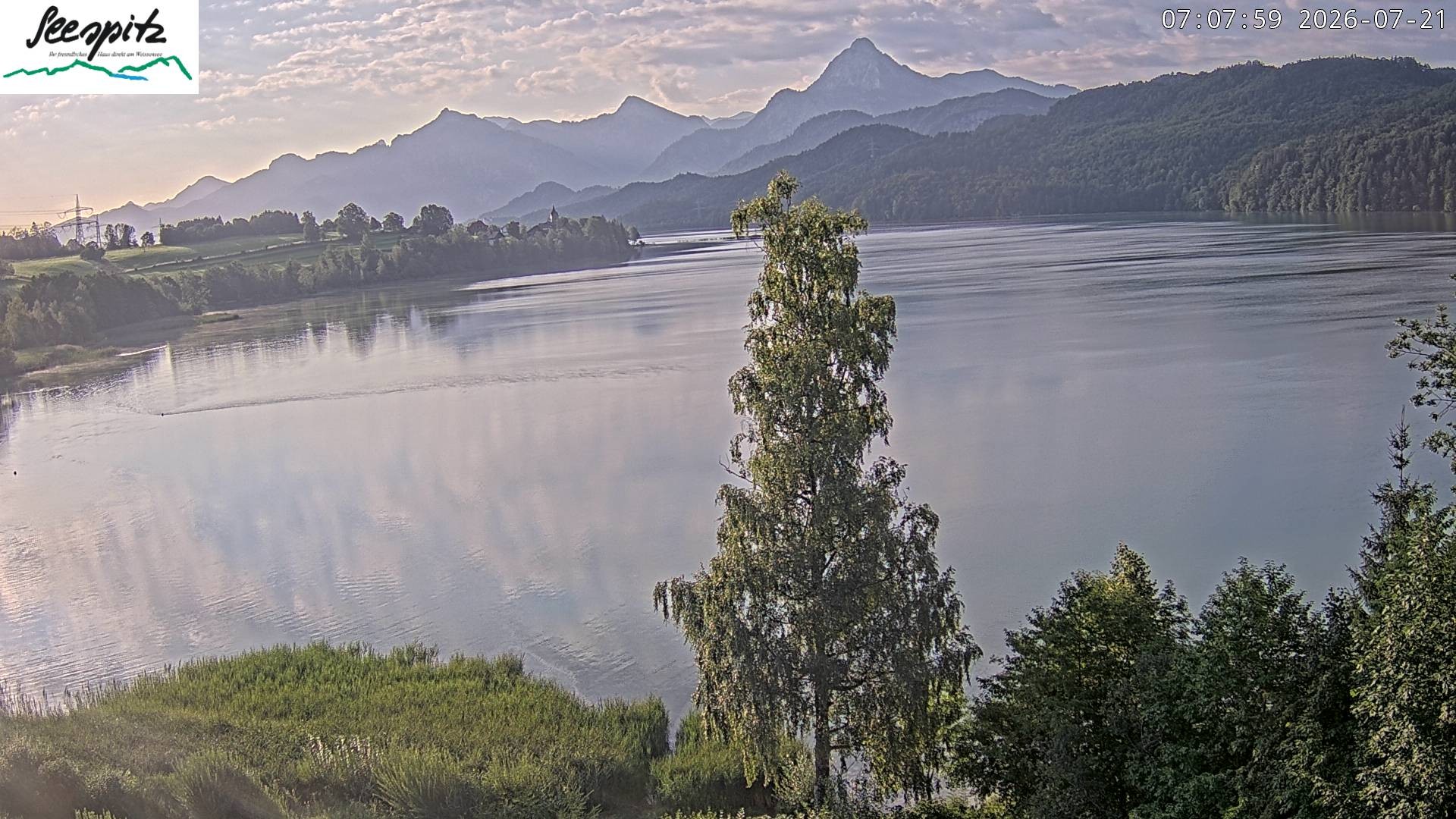 Archiv Foto Webcam Füssen: Blick auf den Weißensee vom Hotel Seespitz