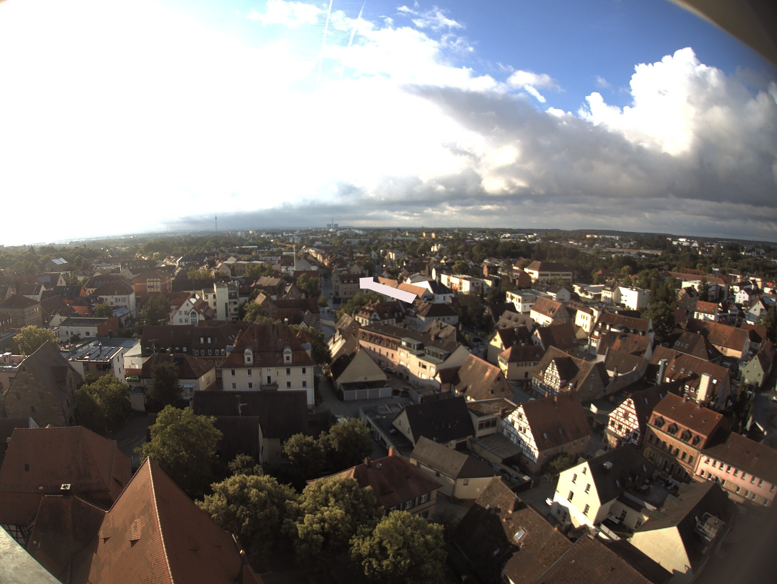Archived image Webcam View from the church to the town square in Zirndorf