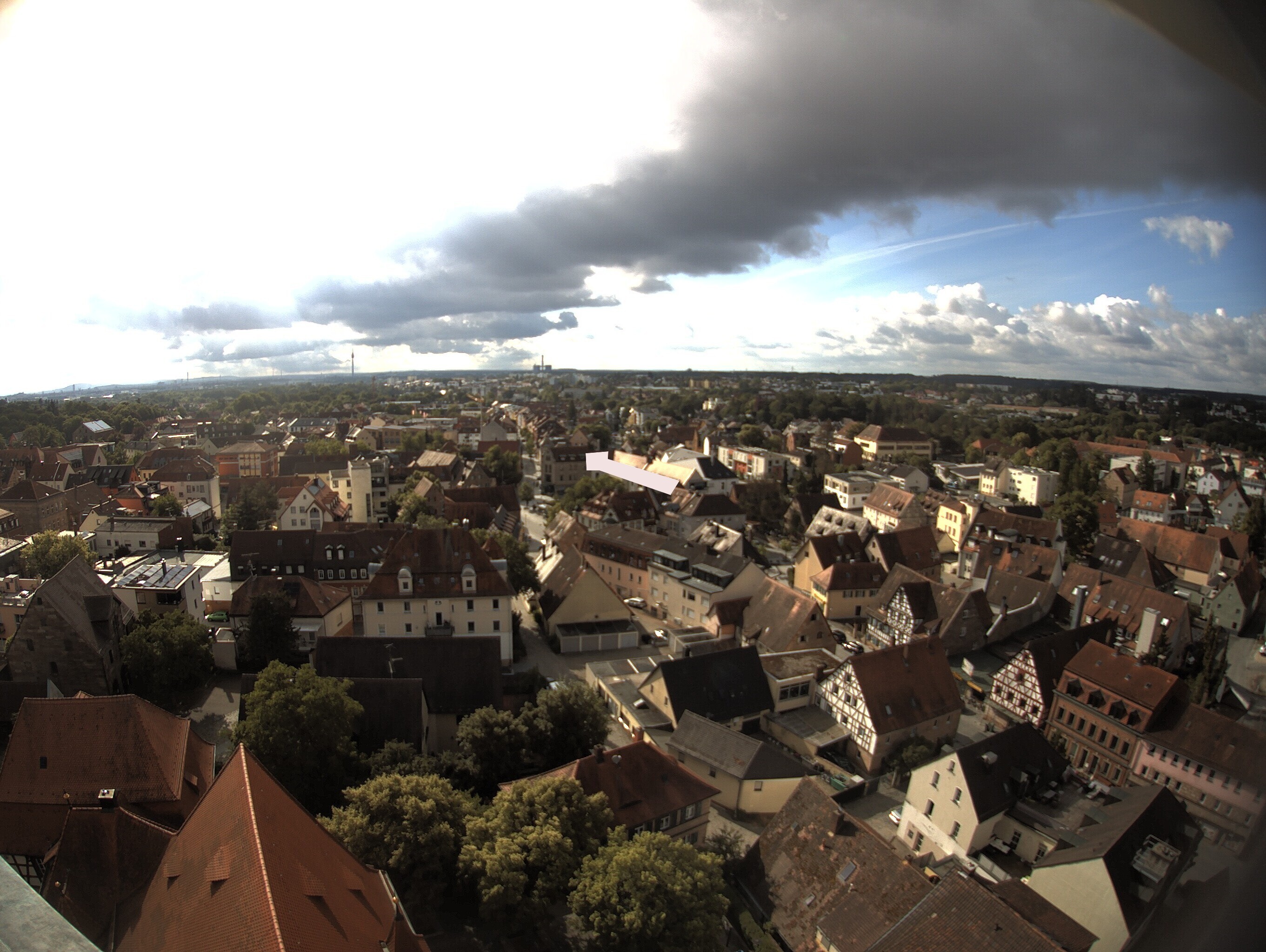 Archived image Webcam View from the church to the town square in Zirndorf