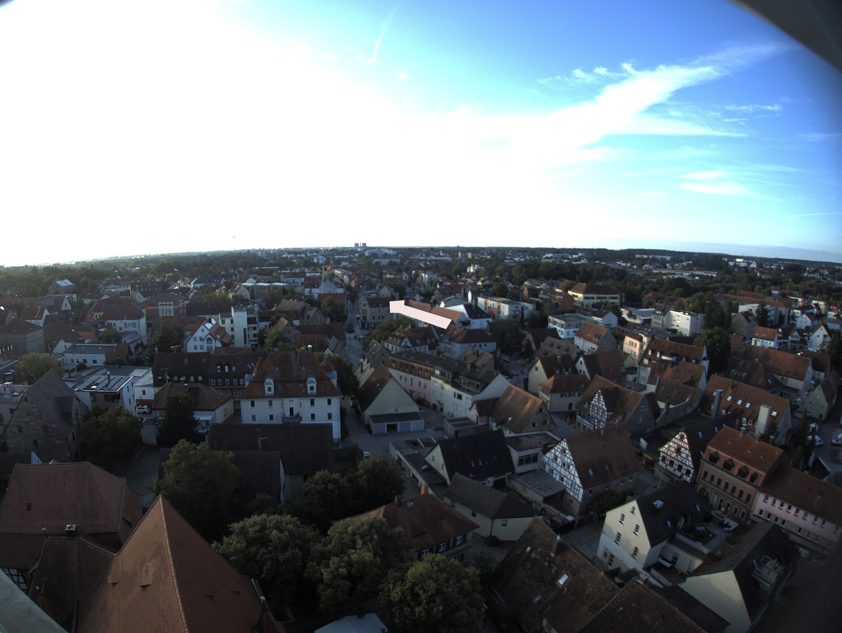 Archived image Webcam View from the church to the town square in Zirndorf