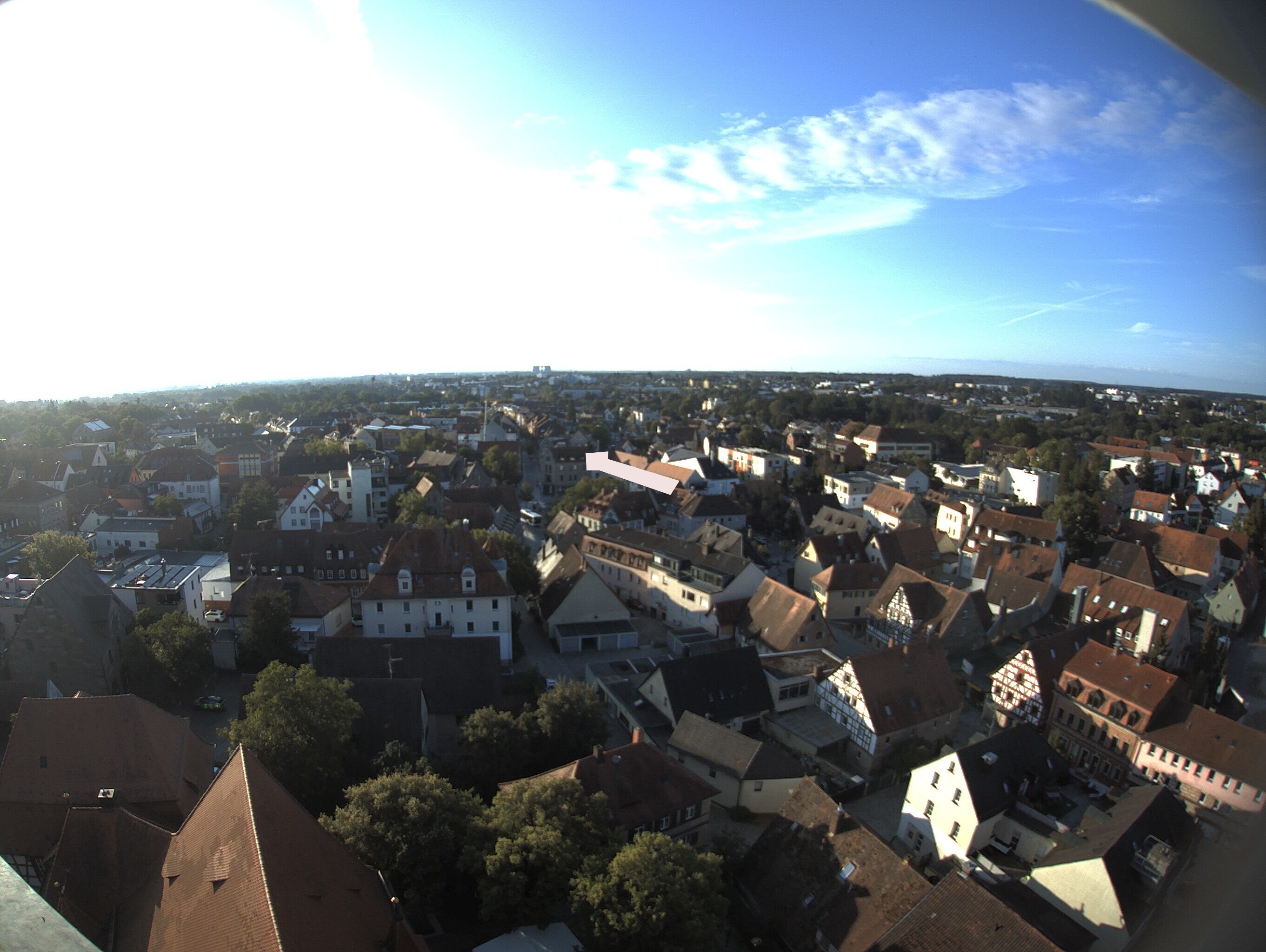 Archived image Webcam View from the church to the town square in Zirndorf