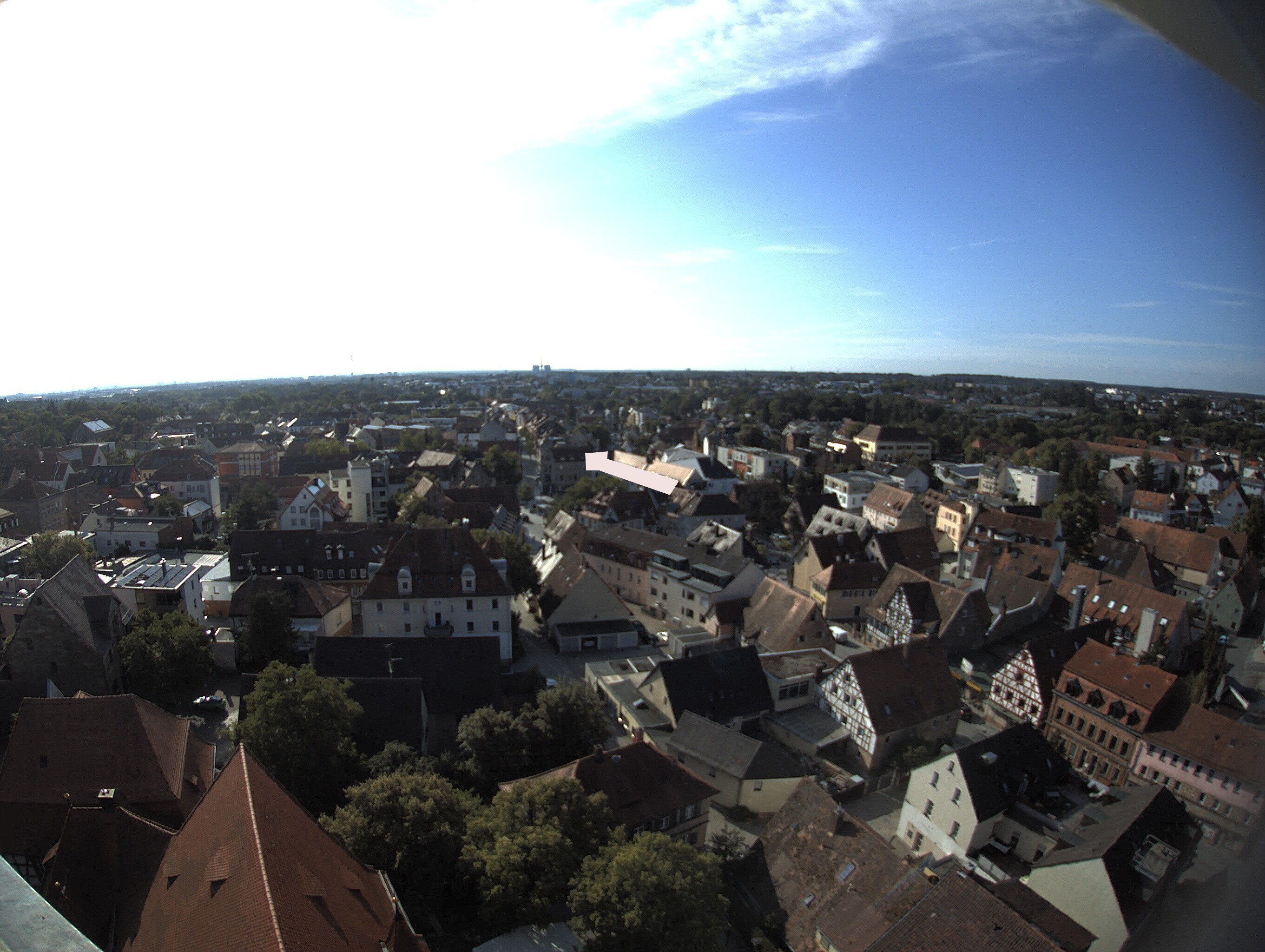 Archived image Webcam View from the church to the town square in Zirndorf
