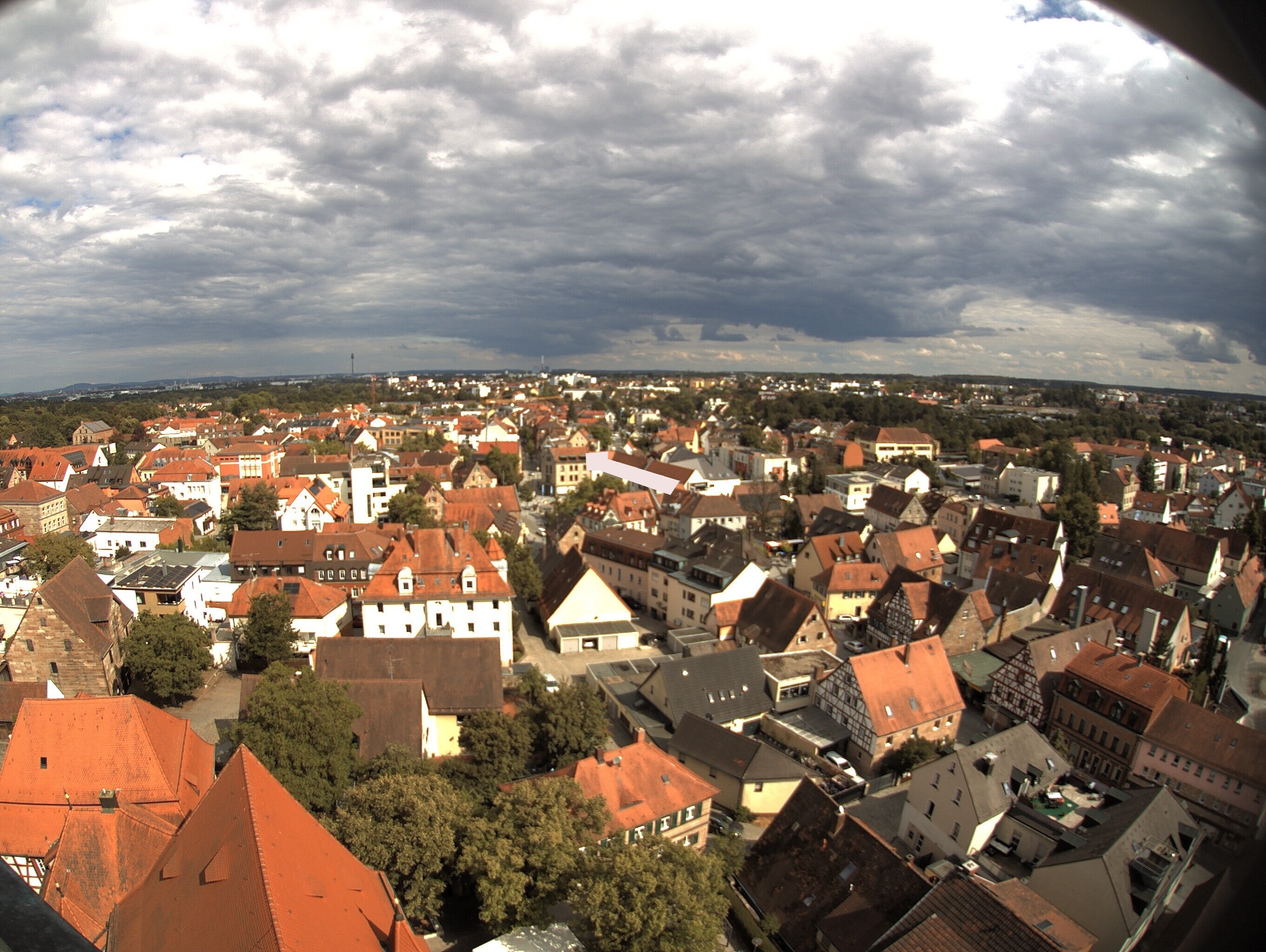 Archived image Webcam View from the church to the town square in Zirndorf
