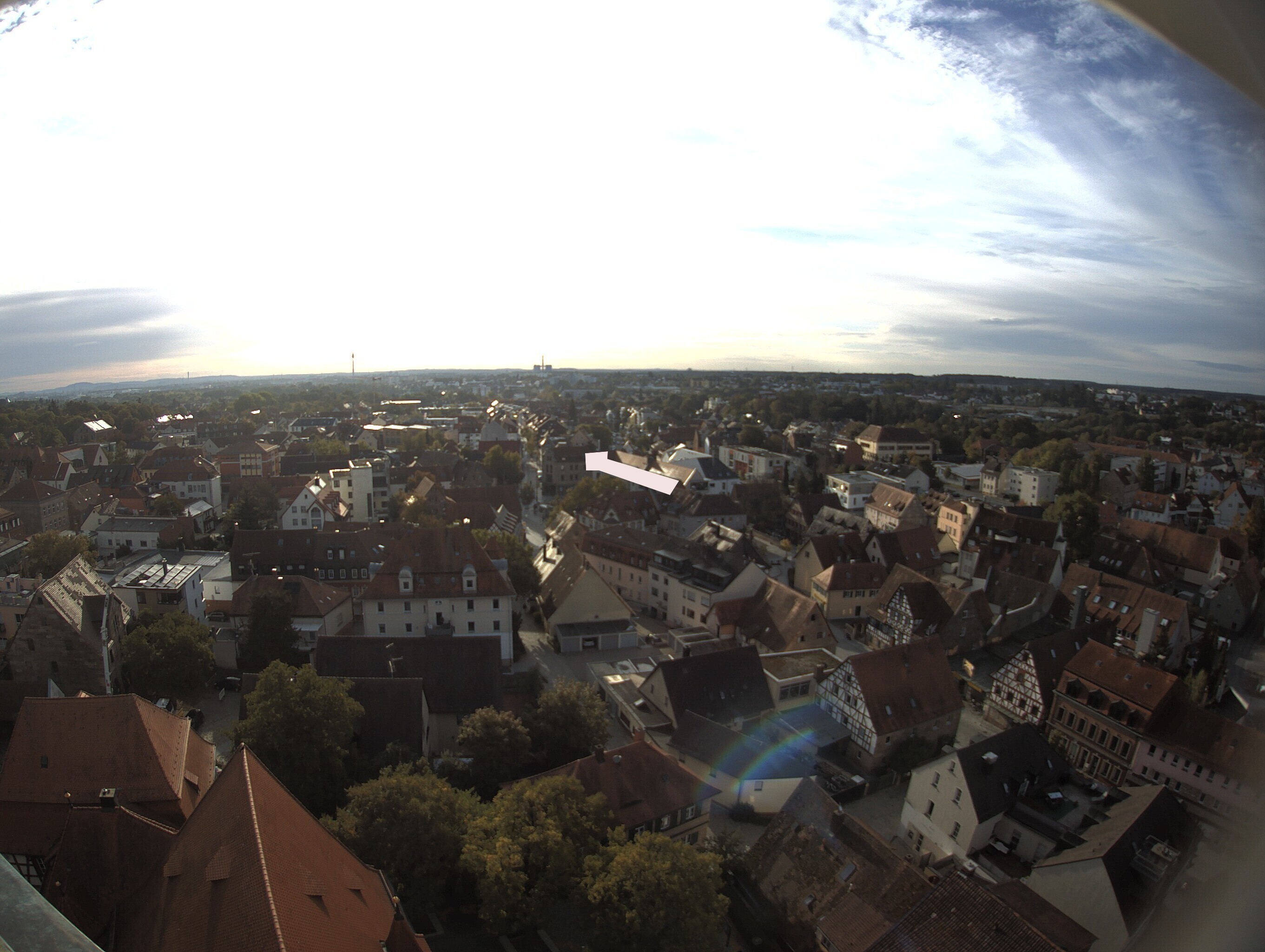 Archived image Webcam View from the church to the town square in Zirndorf