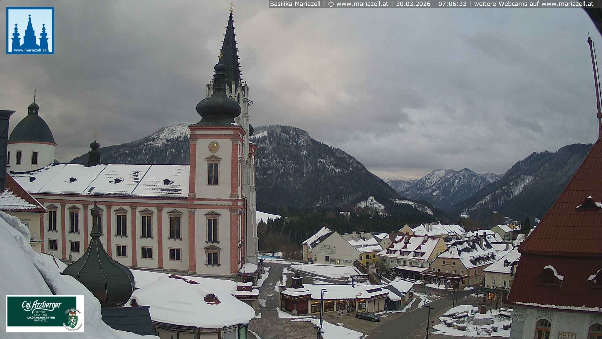 Archiv Foto Webcam Mariazell - Blick auf die Basilika