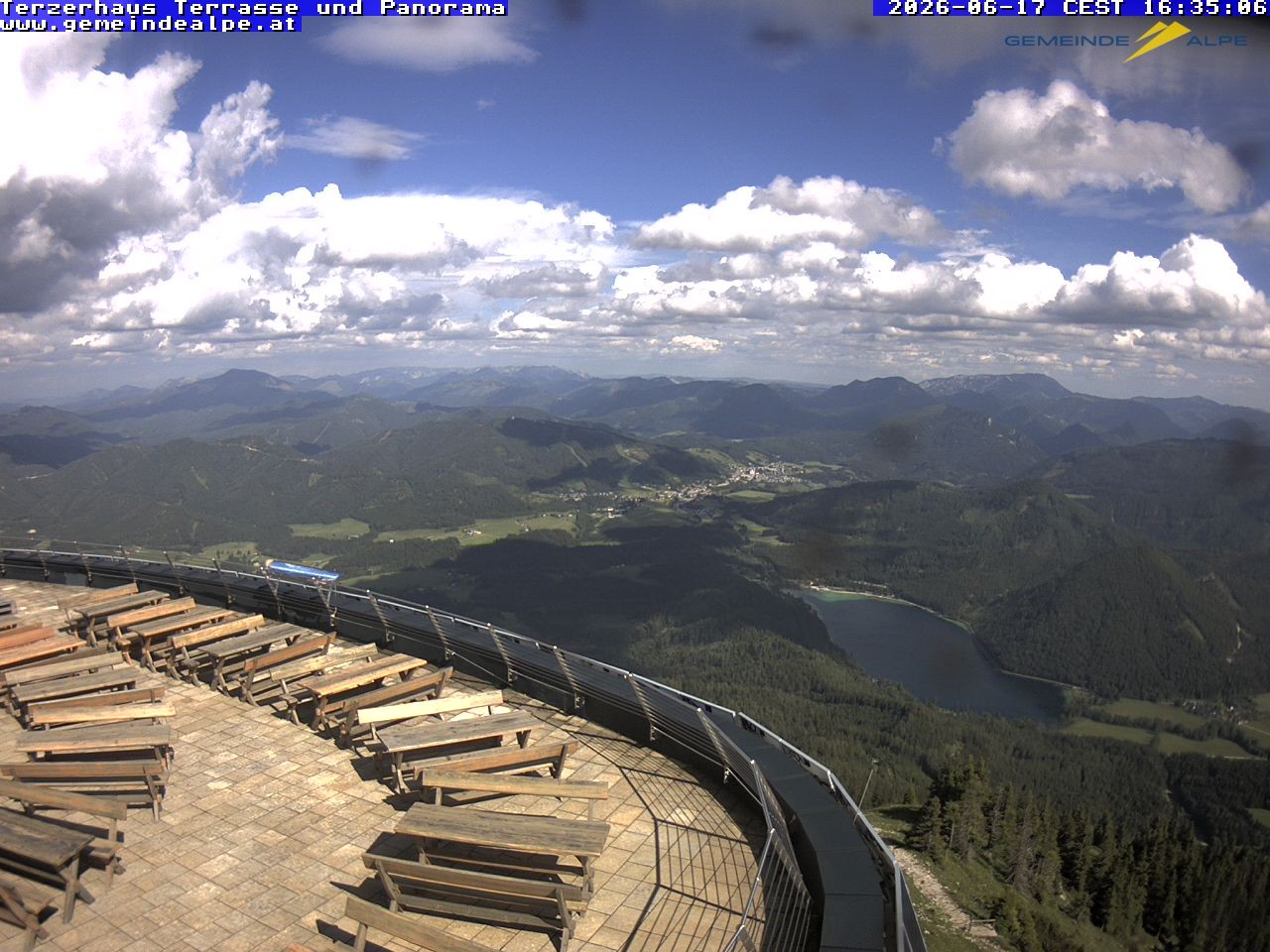 Archiv Foto Webcam Panoramablick Terzerhaus Terrasse Gemeindealpe Mitterbach