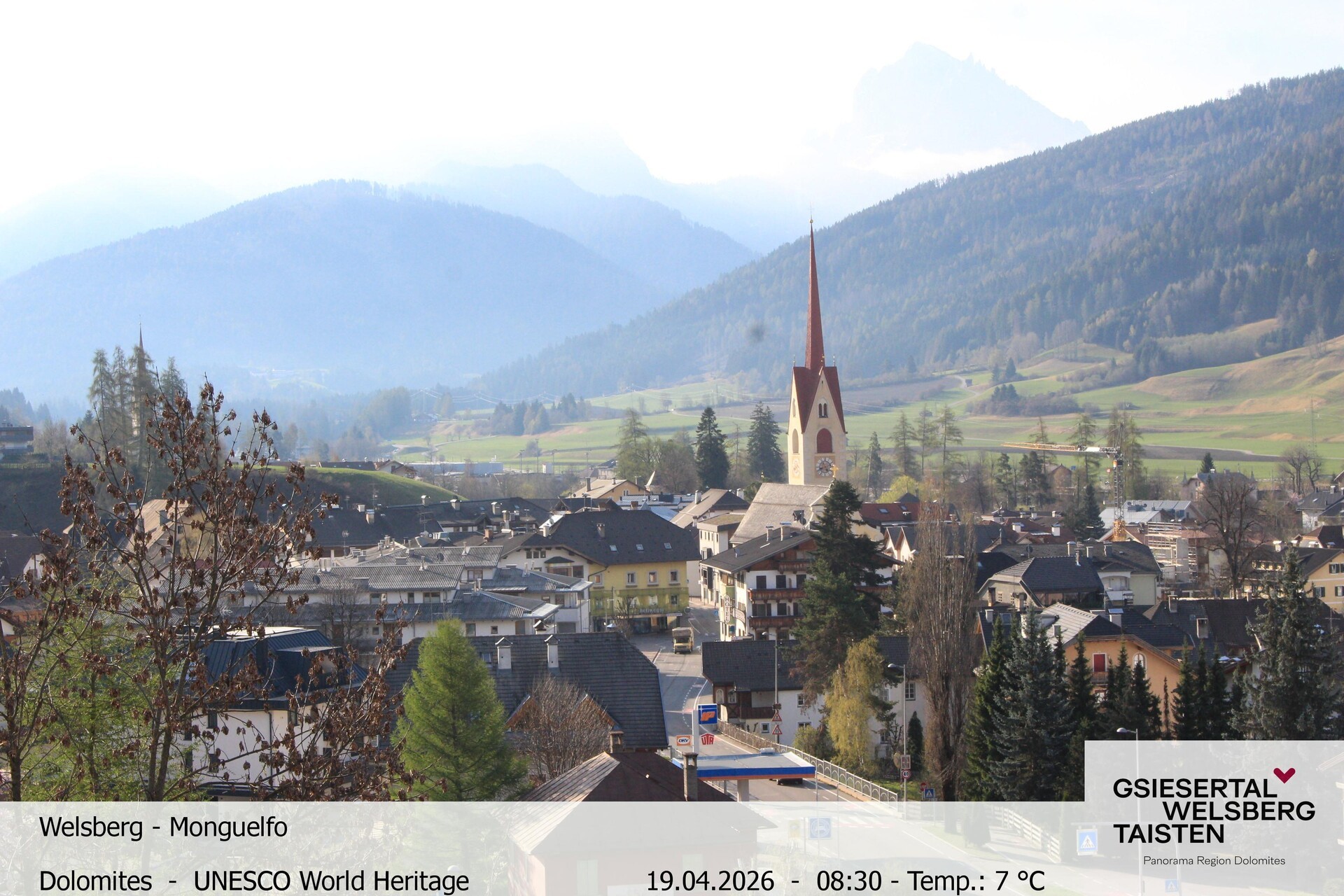 Archived image Webcam View towards Welsberg (Gsieser Valley, South Tyrol)