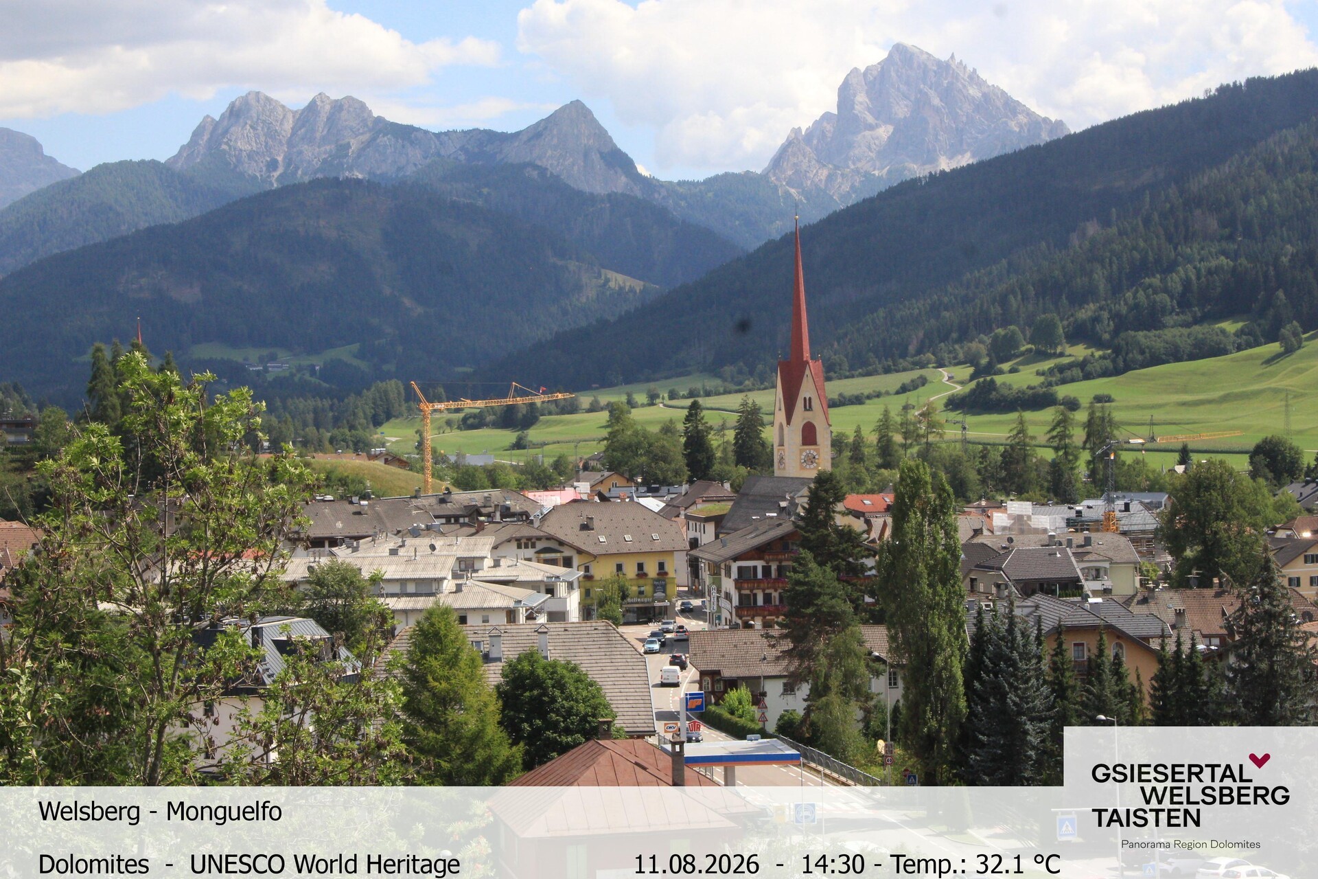 Archived image Webcam View towards Welsberg (Gsieser Valley, South Tyrol)