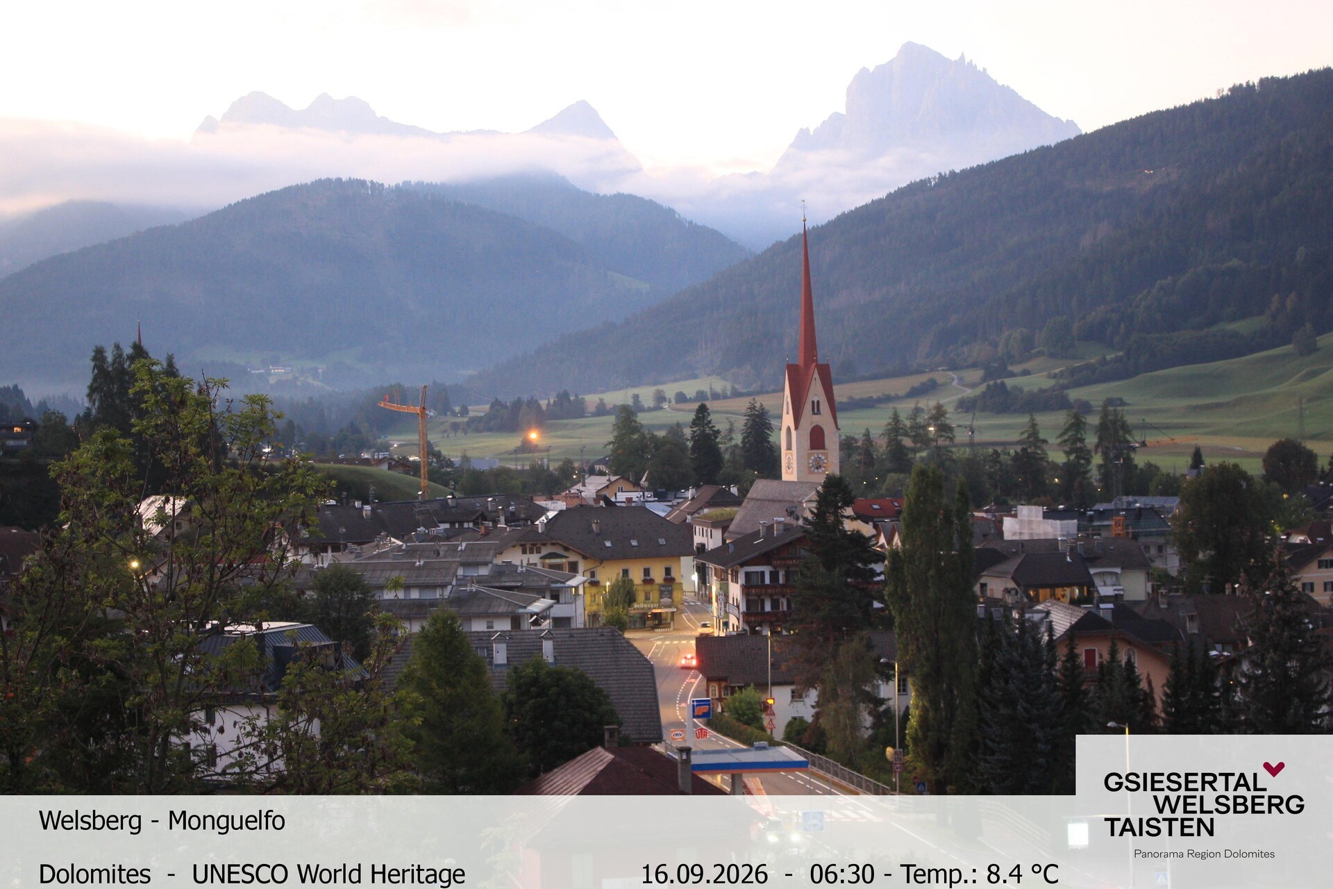 Archived image Webcam View towards Welsberg (Gsieser Valley, South Tyrol)