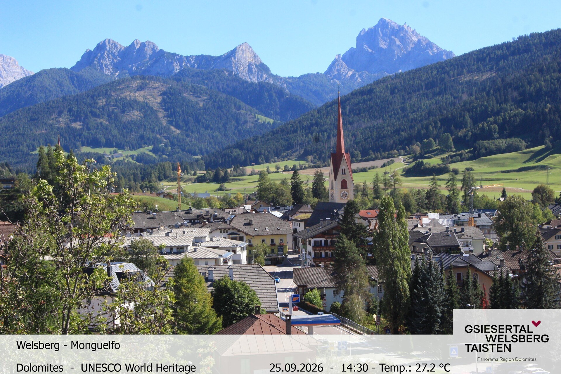 Archived image Webcam View towards Welsberg (Gsieser Valley, South Tyrol)