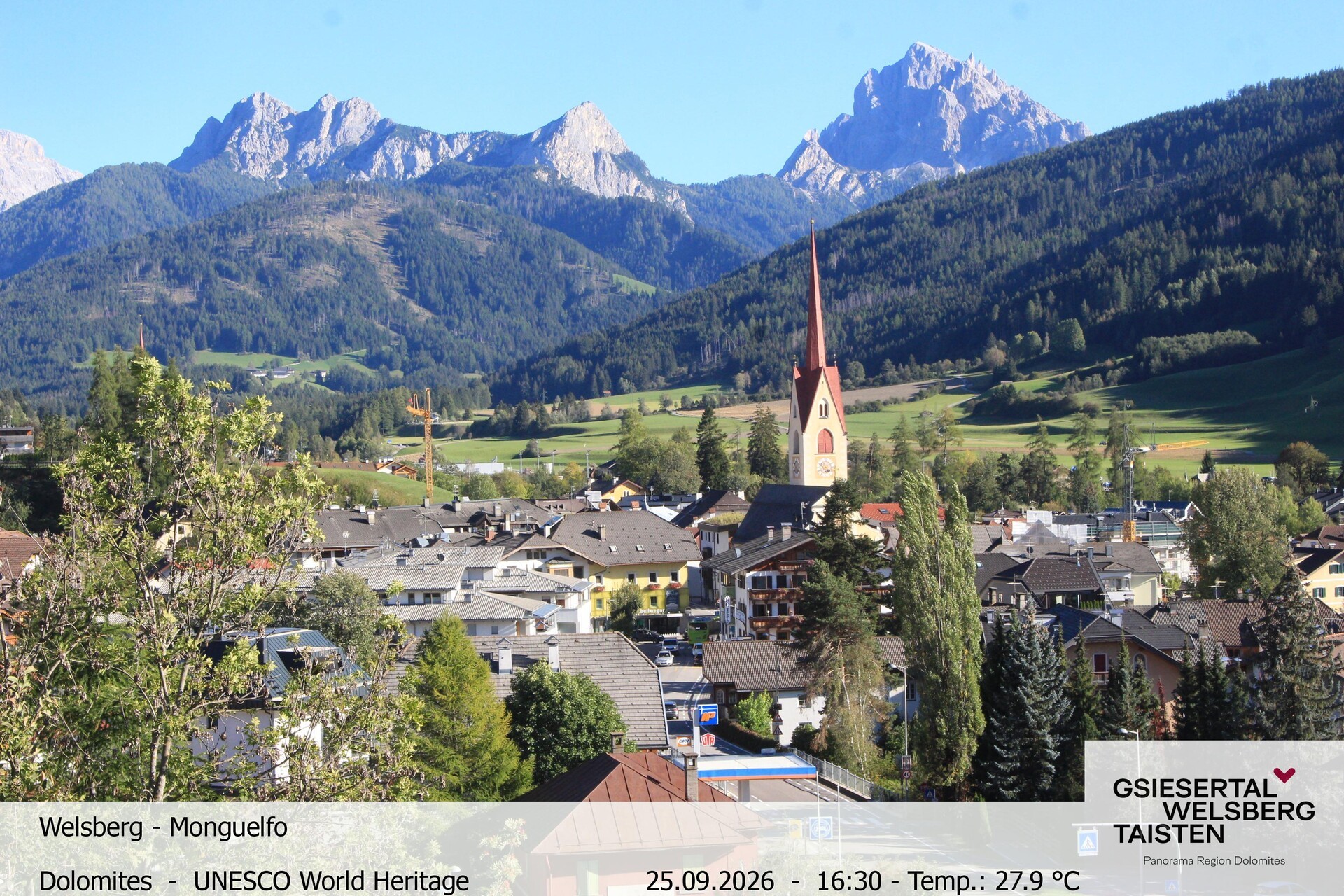 Archived image Webcam View towards Welsberg (Gsieser Valley, South Tyrol)