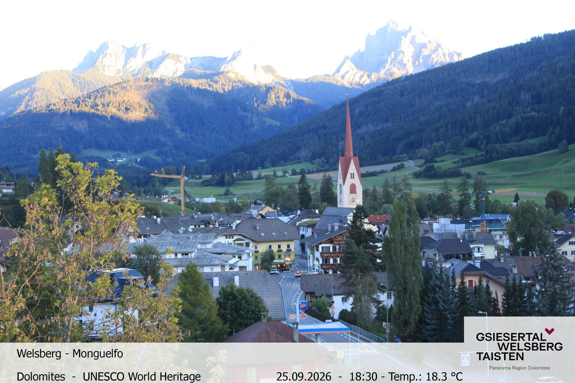 Archived image Webcam View towards Welsberg (Gsieser Valley, South Tyrol)
