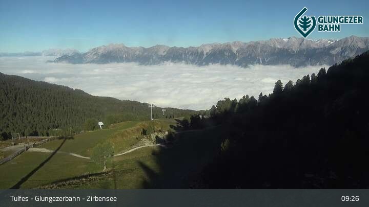 Archiv Foto Webcam Glungezer: Panoramablick Zirbensee
