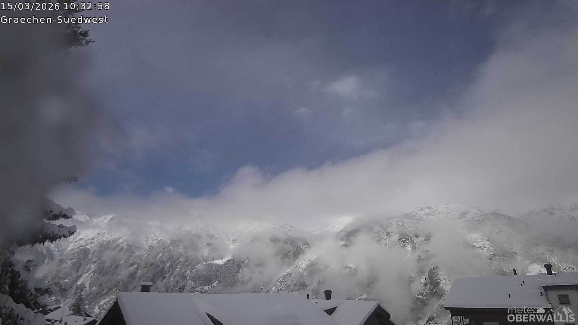 Archived image Webcam Grächen - South-West: Weisshorn