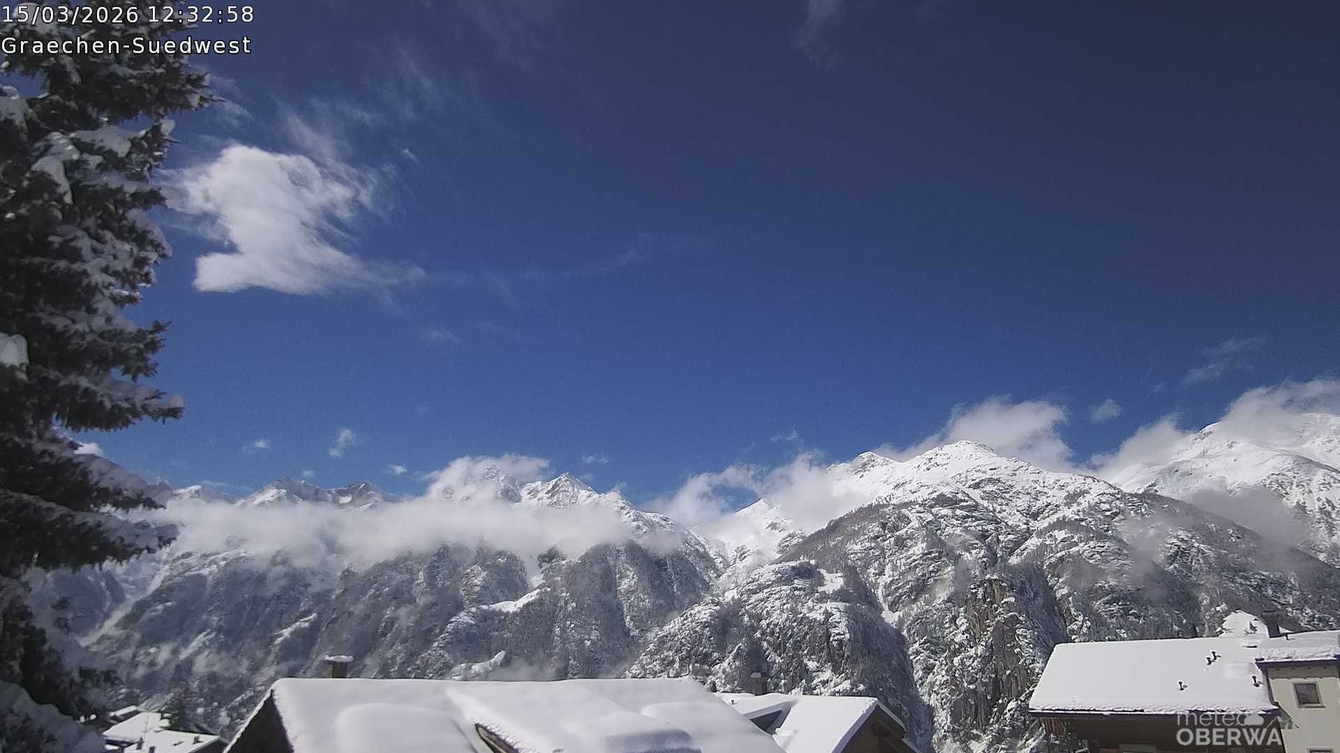 Archived image Webcam Grächen - South-West: Weisshorn