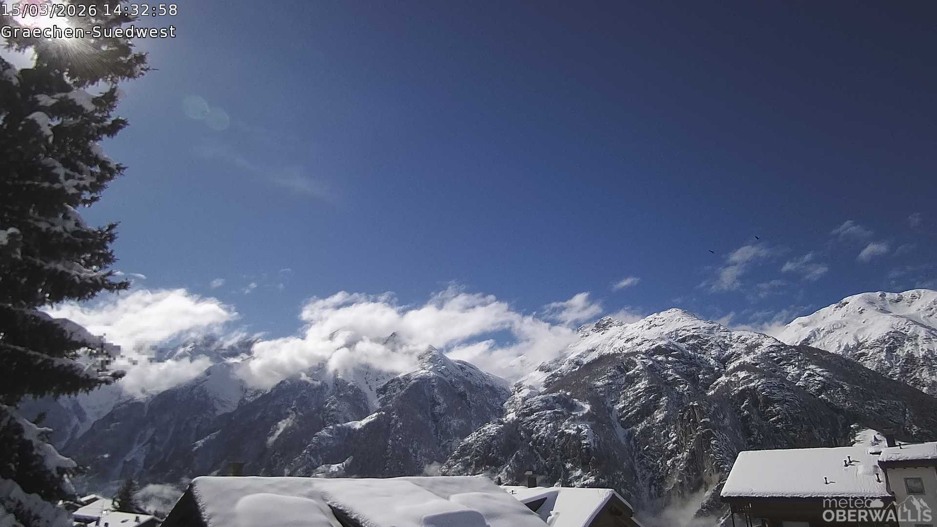 Archived image Webcam Grächen - South-West: Weisshorn