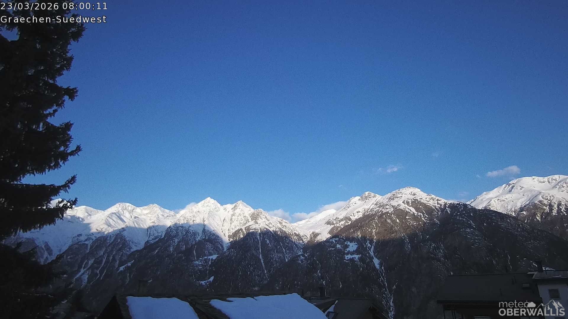 Archived image Webcam Grächen - South-West: Weisshorn