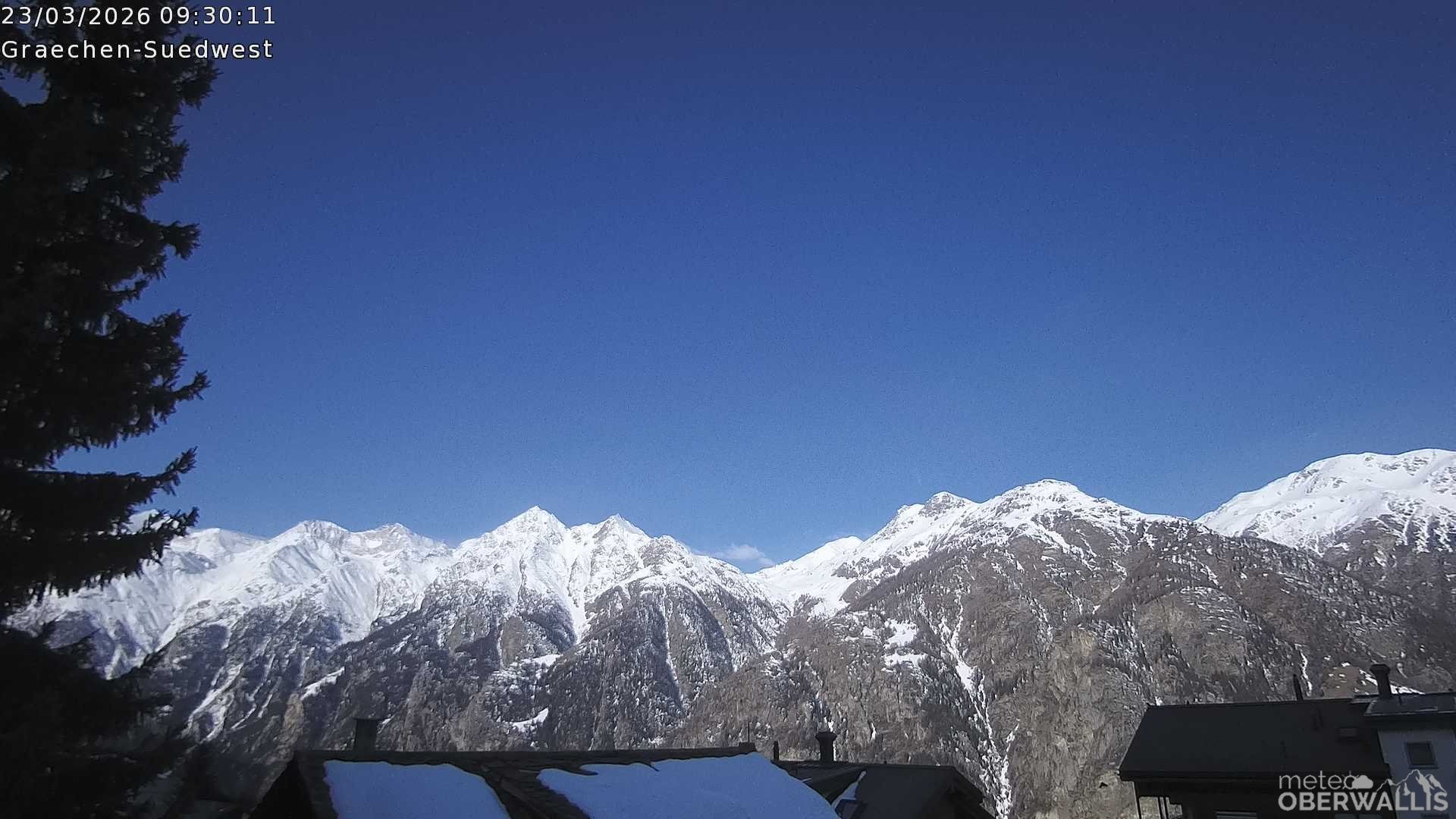 Archived image Webcam Grächen - South-West: Weisshorn