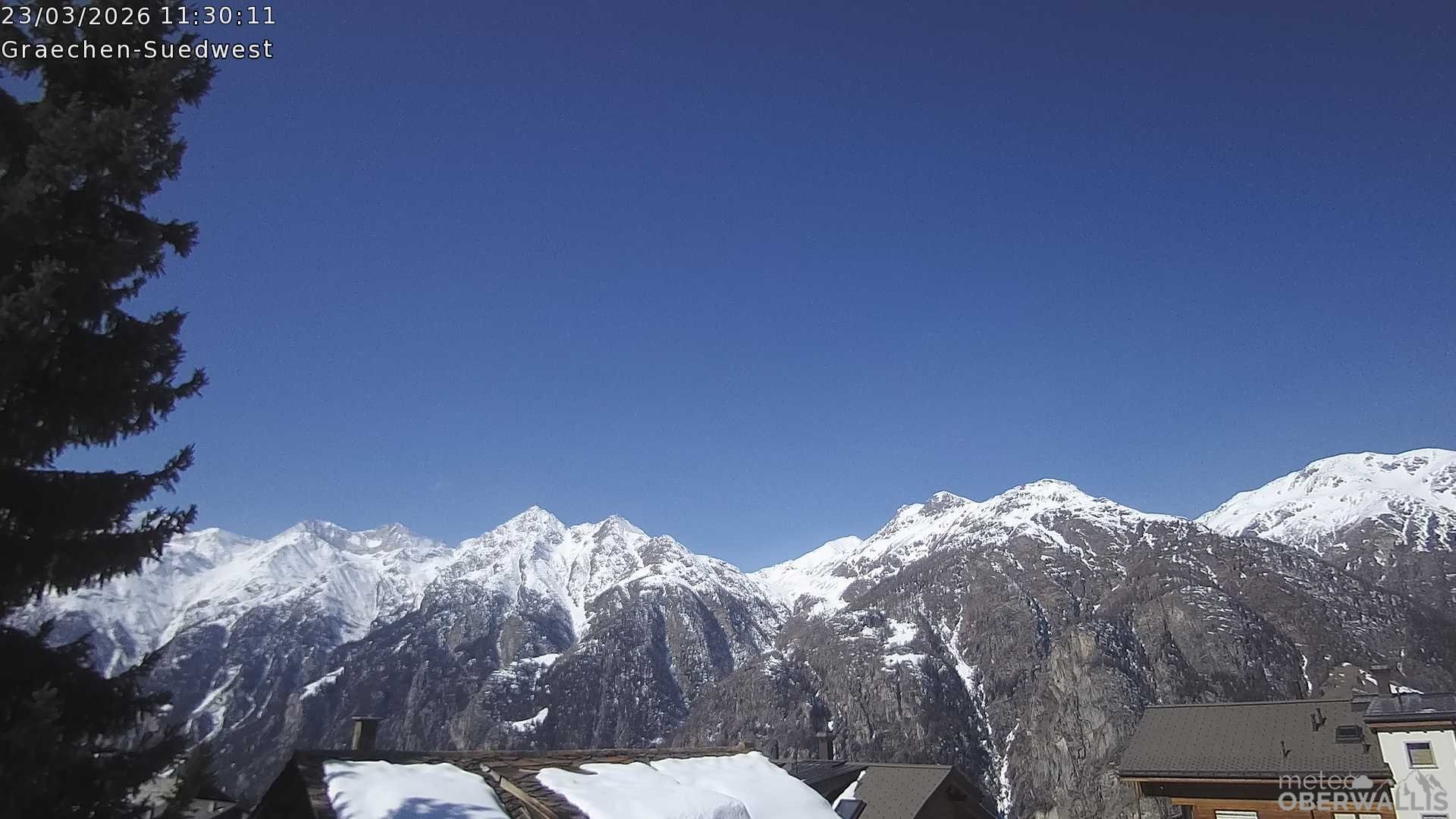 Archived image Webcam Grächen - South-West: Weisshorn