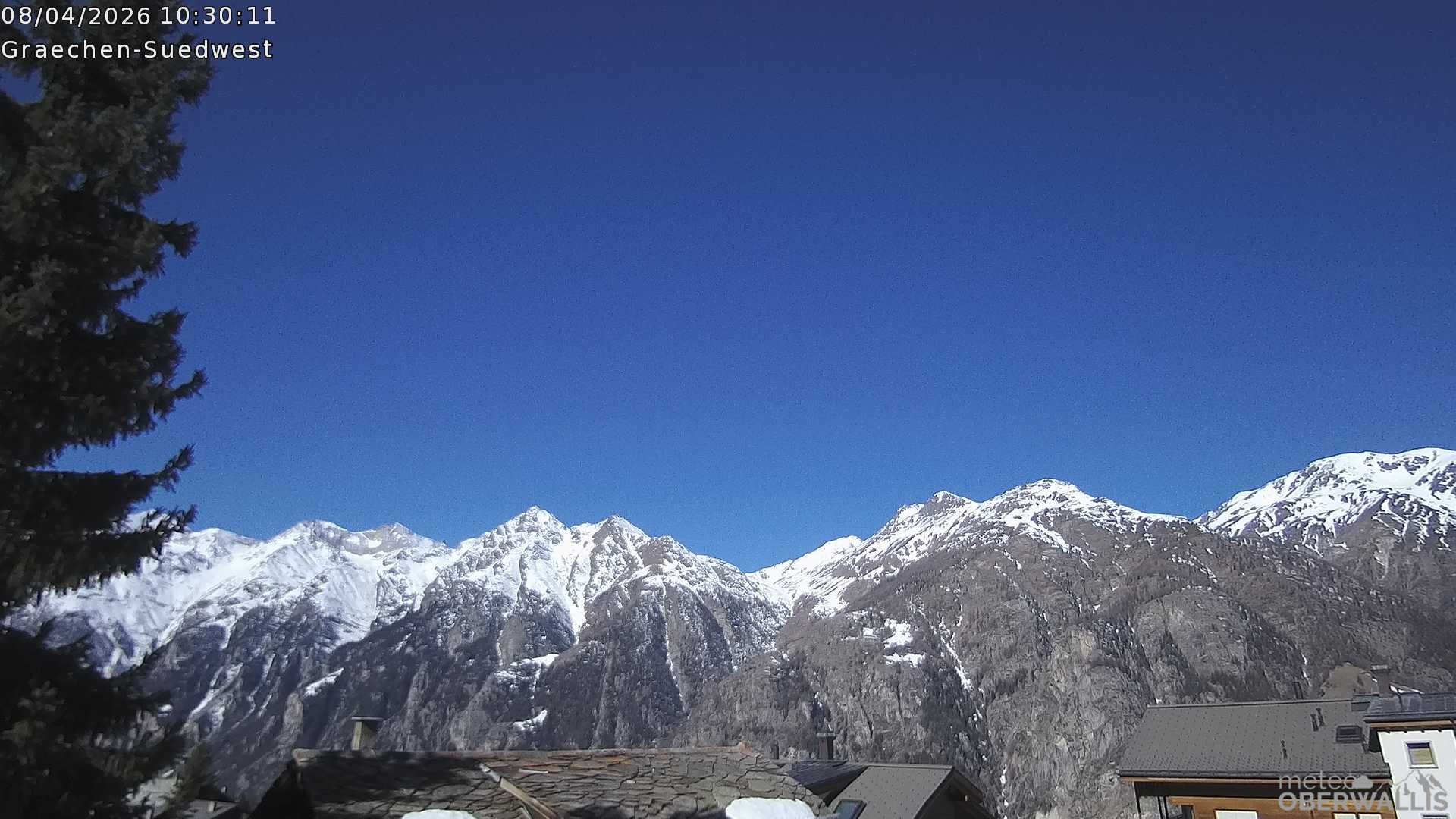 Archived image Webcam Grächen - South-West: Weisshorn