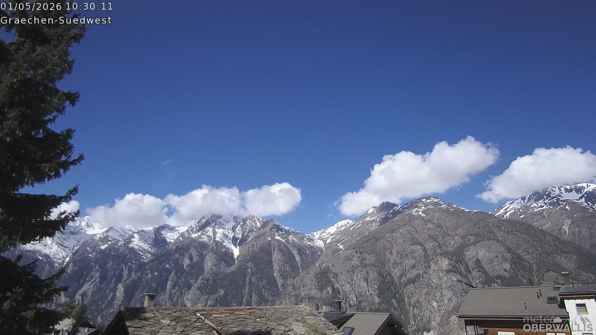 Archived image Webcam Grächen - South-West: Weisshorn