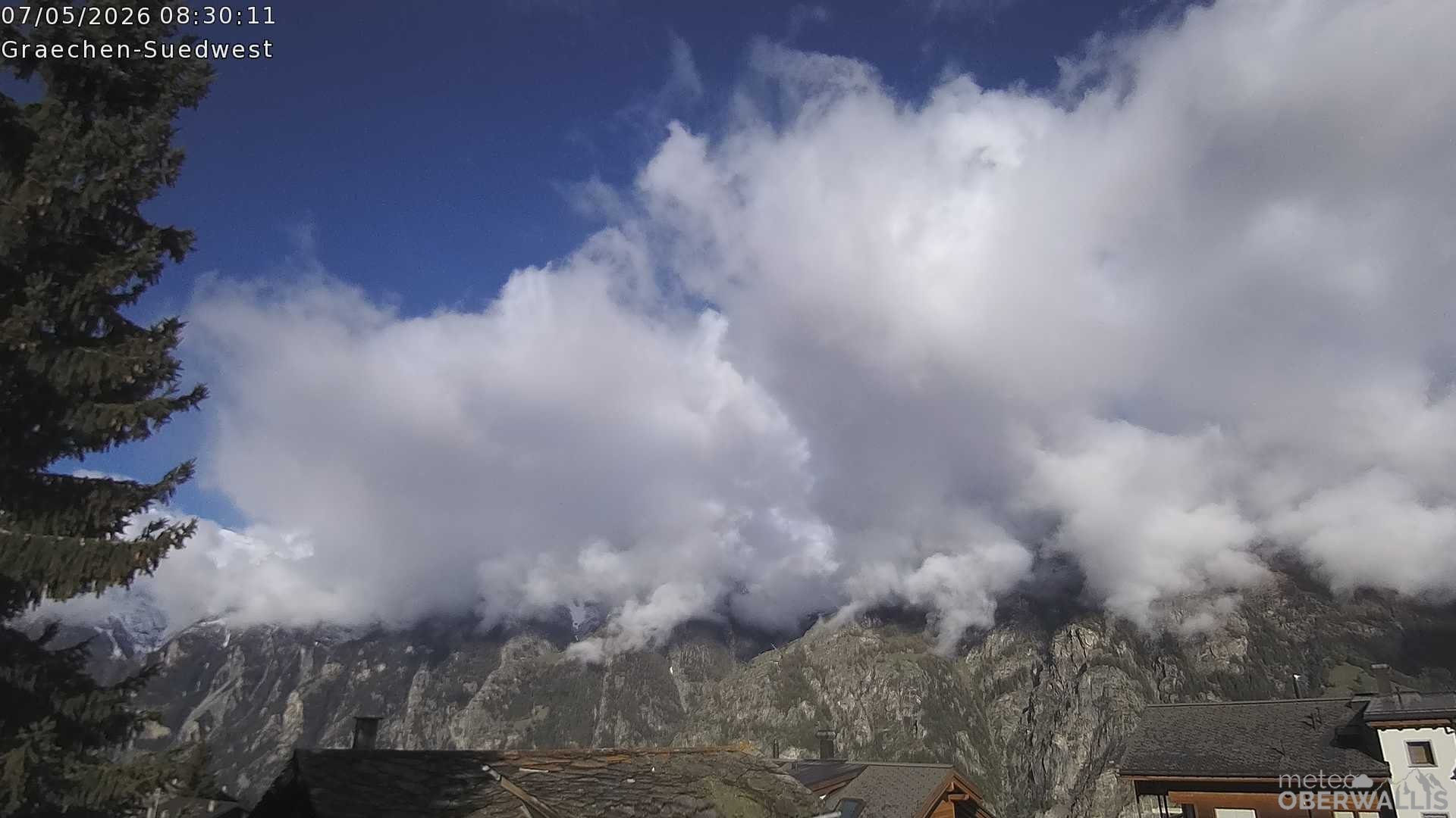 Archived image Webcam Grächen - South-West: Weisshorn