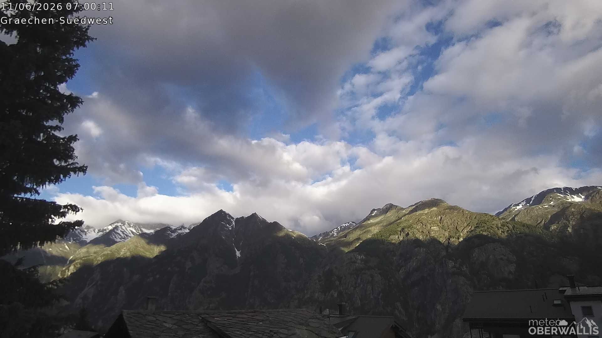 Archived image Webcam Grächen - South-West: Weisshorn