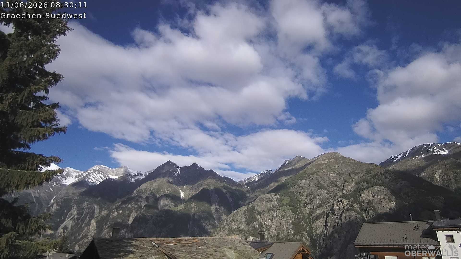 Archived image Webcam Grächen - South-West: Weisshorn