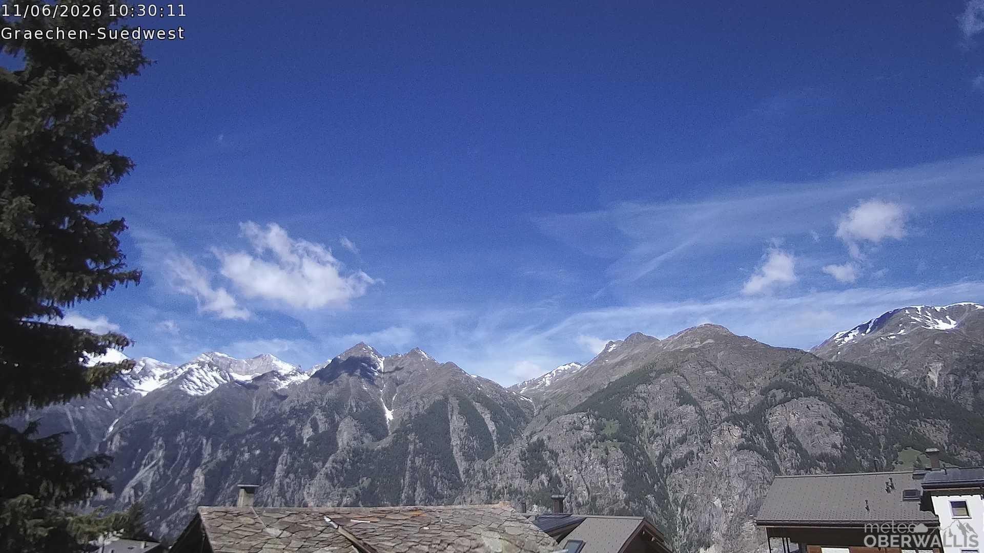 Archived image Webcam Grächen - South-West: Weisshorn