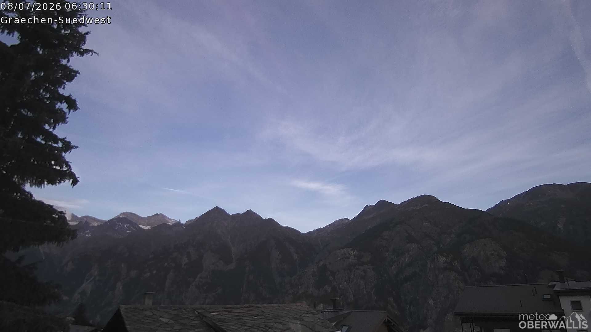 Archived image Webcam Grächen - South-West: Weisshorn