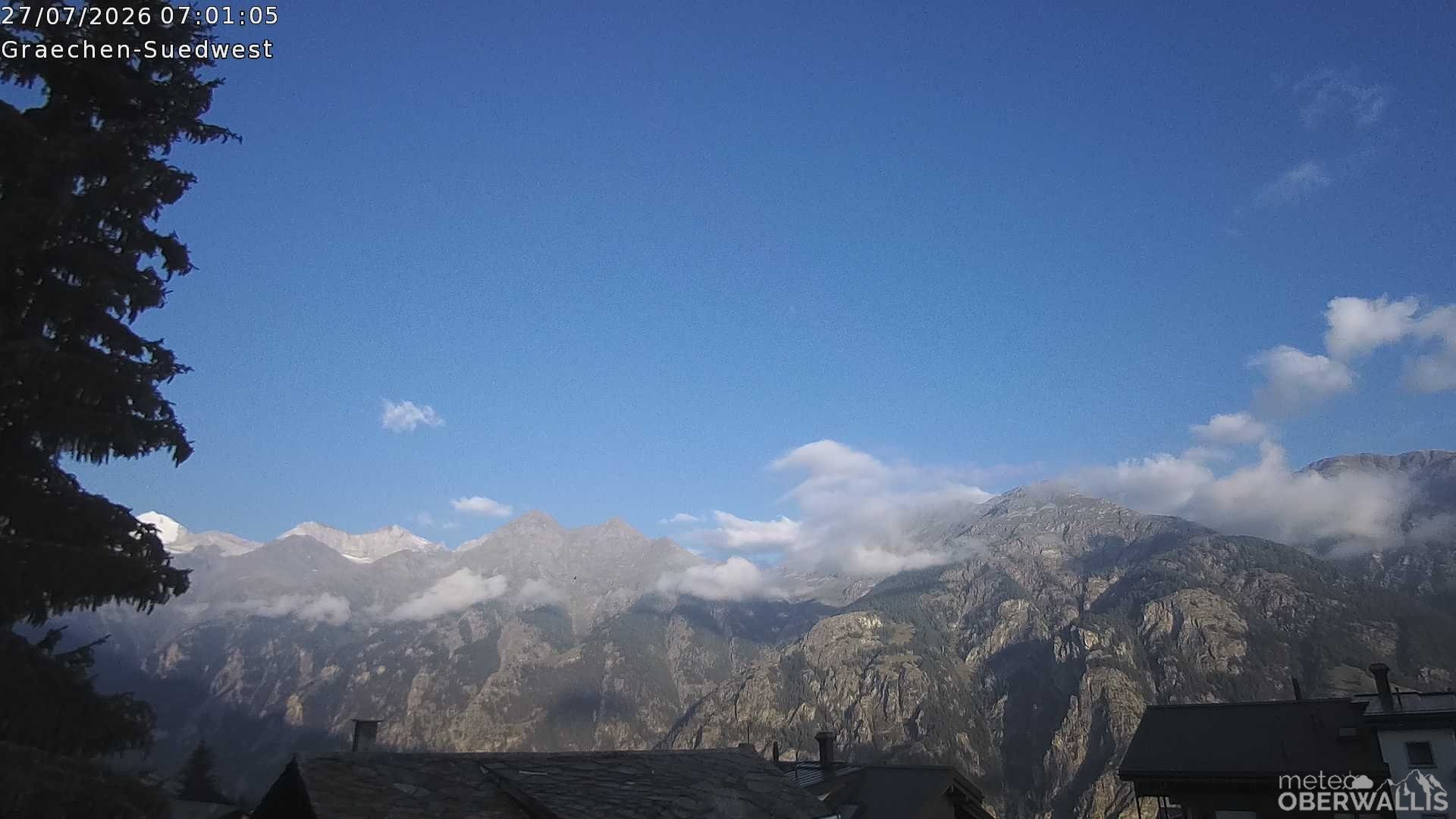 Archived image Webcam Grächen - South-West: Weisshorn