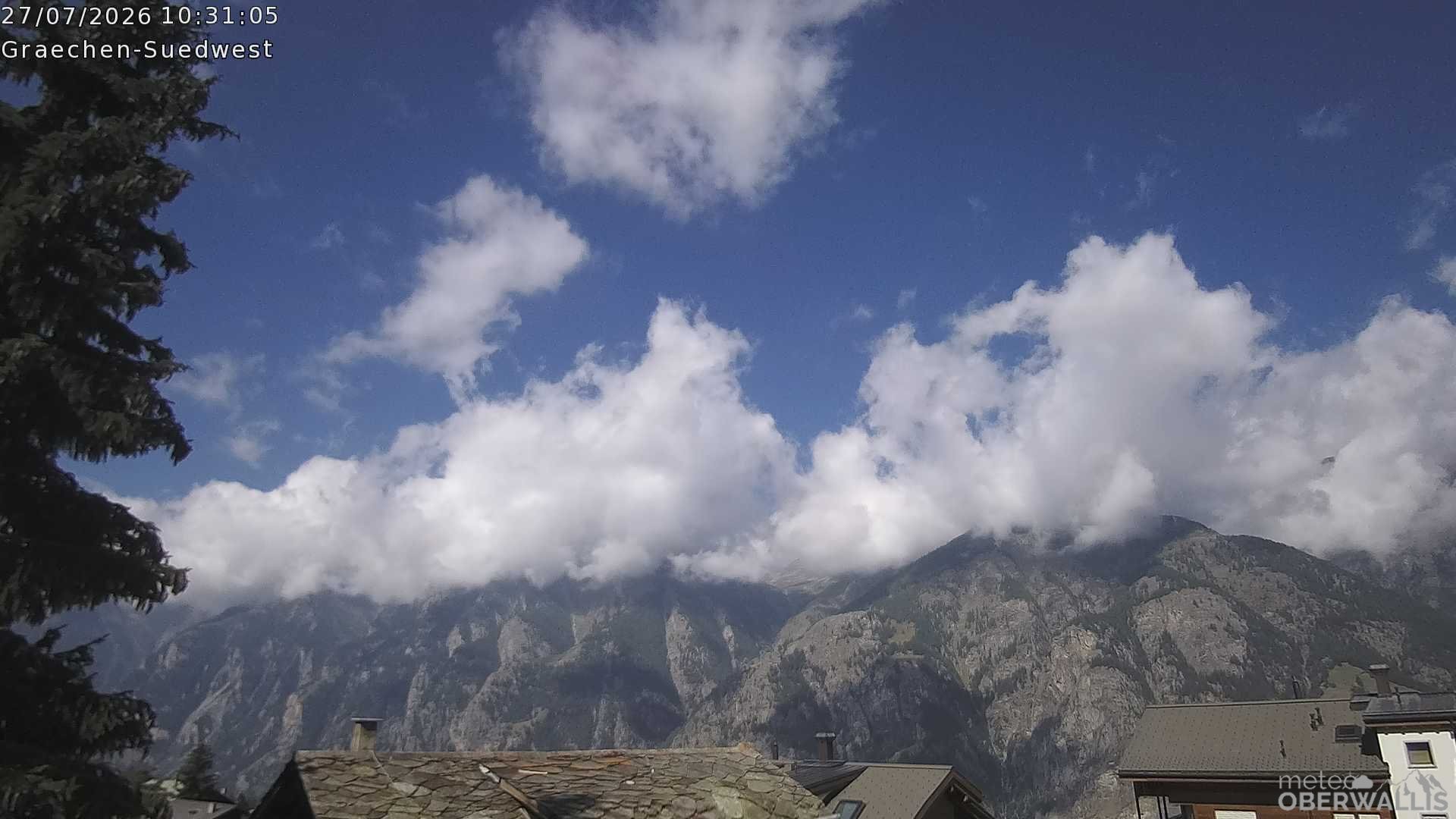 Archived image Webcam Grächen - South-West: Weisshorn