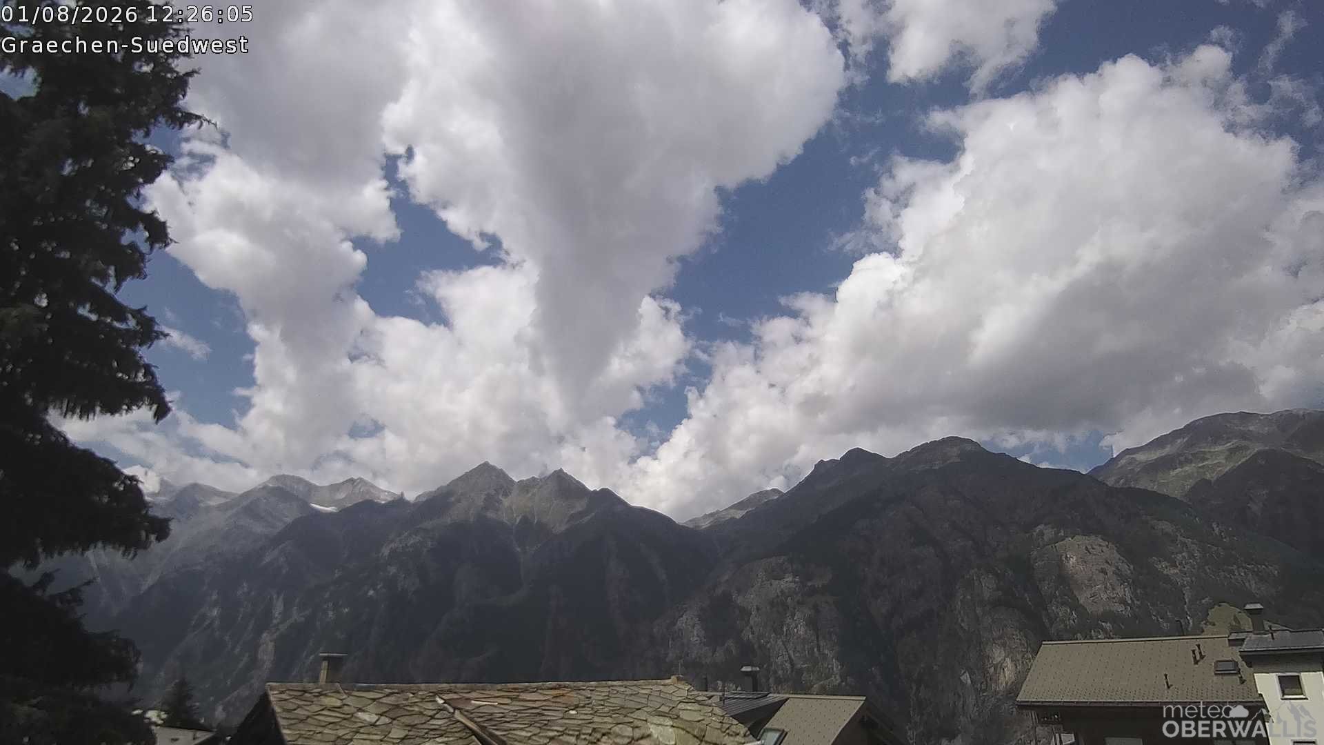 Archived image Webcam Grächen - South-West: Weisshorn