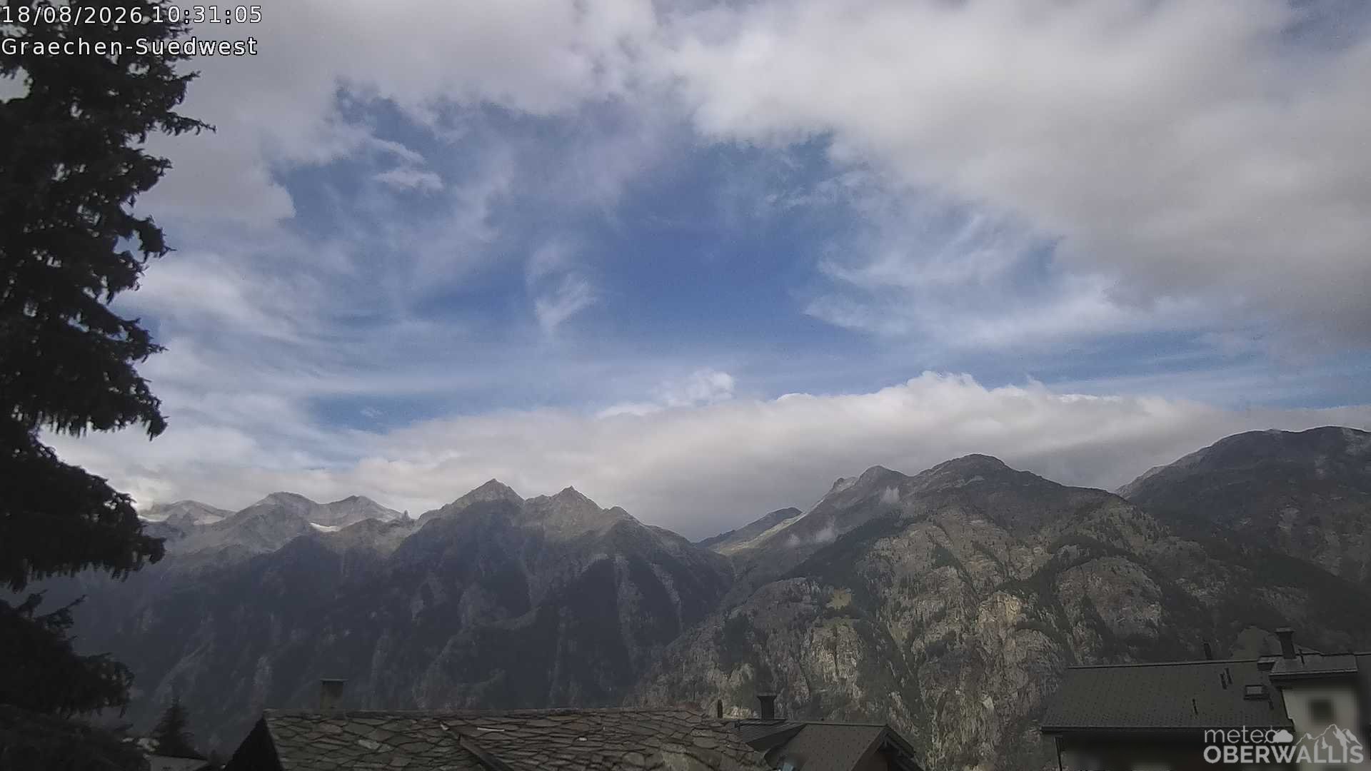 Archived image Webcam Grächen - South-West: Weisshorn