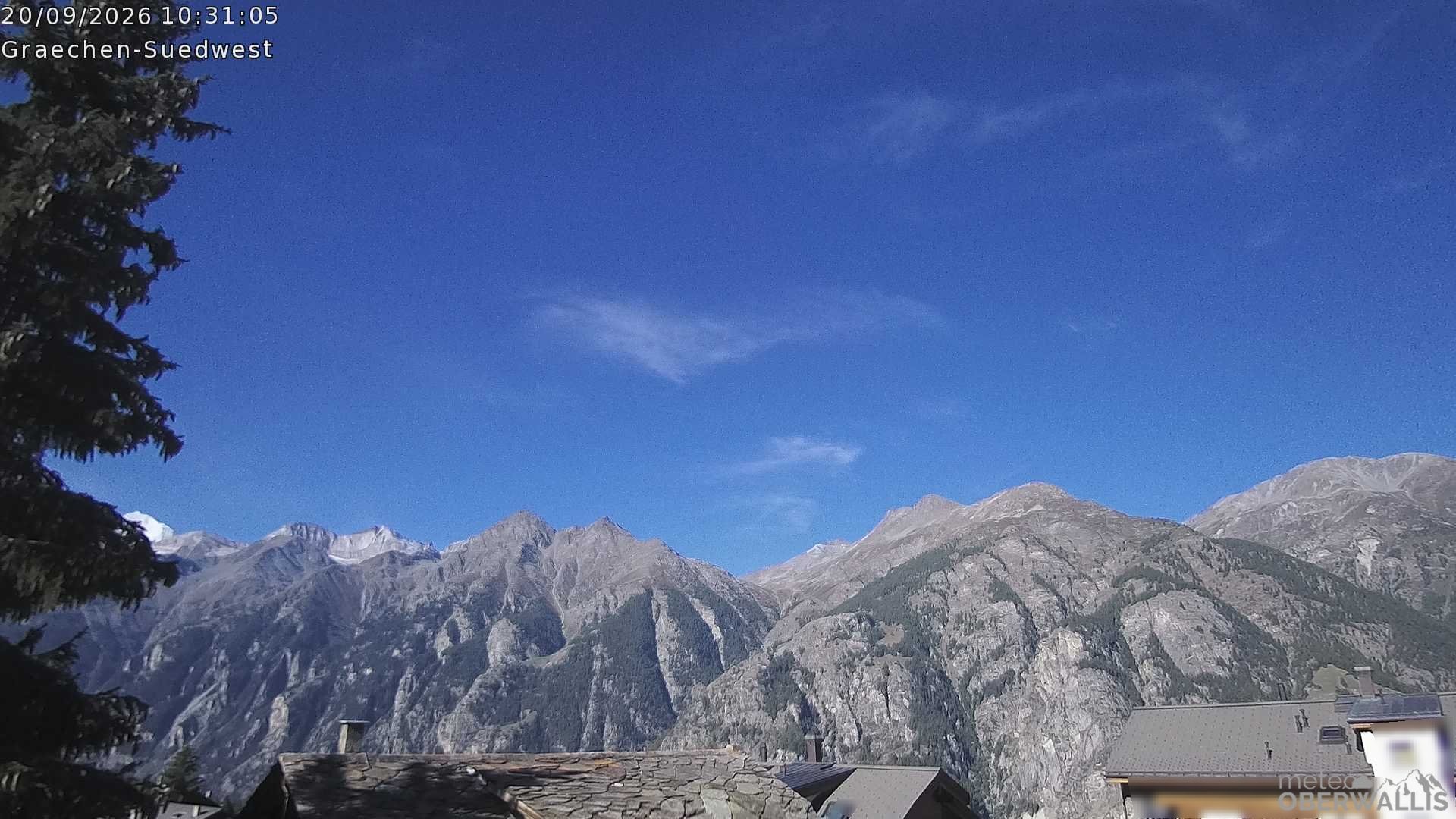 Archived image Webcam Grächen - South-West: Weisshorn