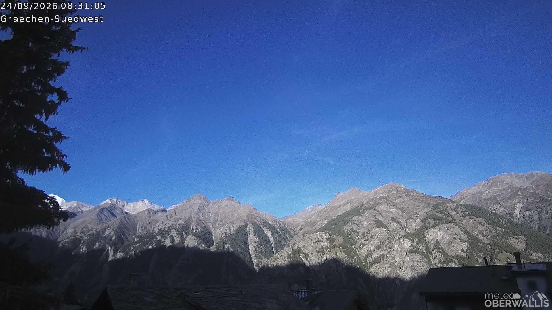 Archived image Webcam Grächen - South-West: Weisshorn