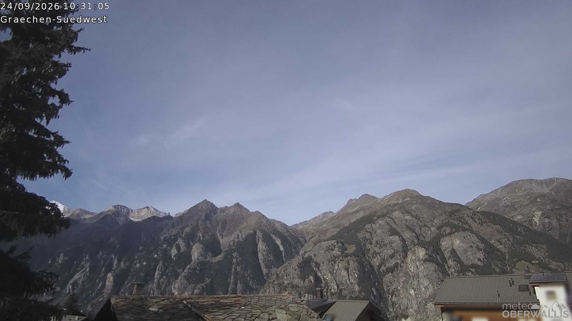 Archived image Webcam Grächen - South-West: Weisshorn