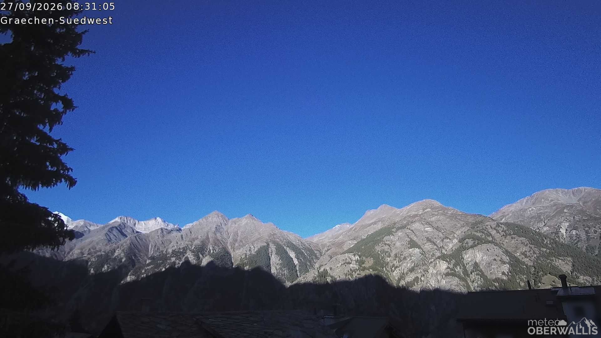 Archived image Webcam Grächen - South-West: Weisshorn