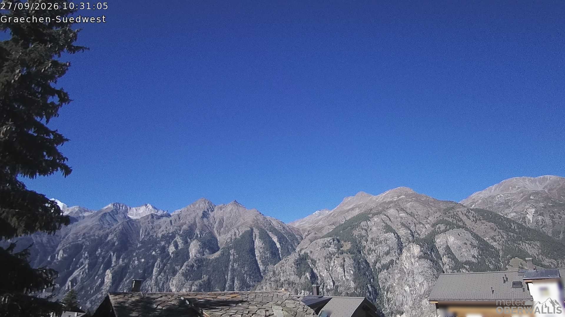 Archived image Webcam Grächen - South-West: Weisshorn