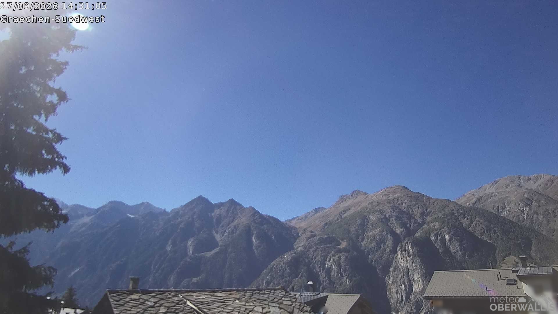 Archived image Webcam Grächen - South-West: Weisshorn