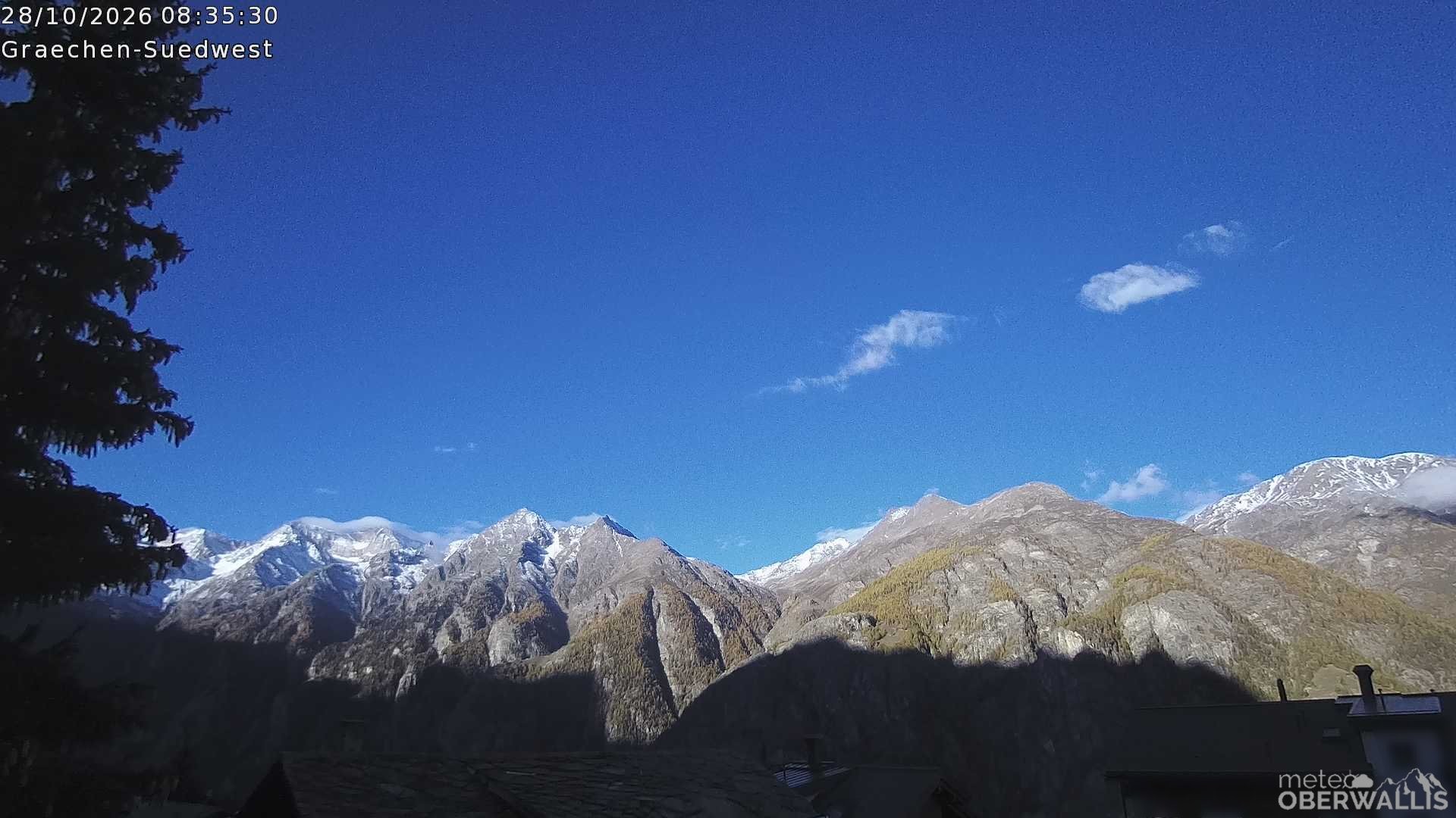 Archived image Webcam Grächen - South-West: Weisshorn