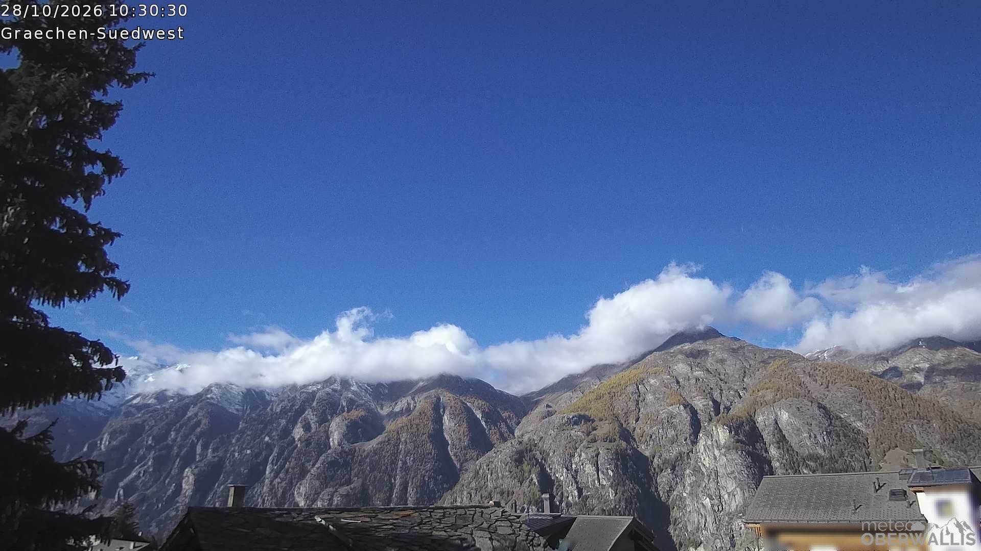 Archived image Webcam Grächen - South-West: Weisshorn